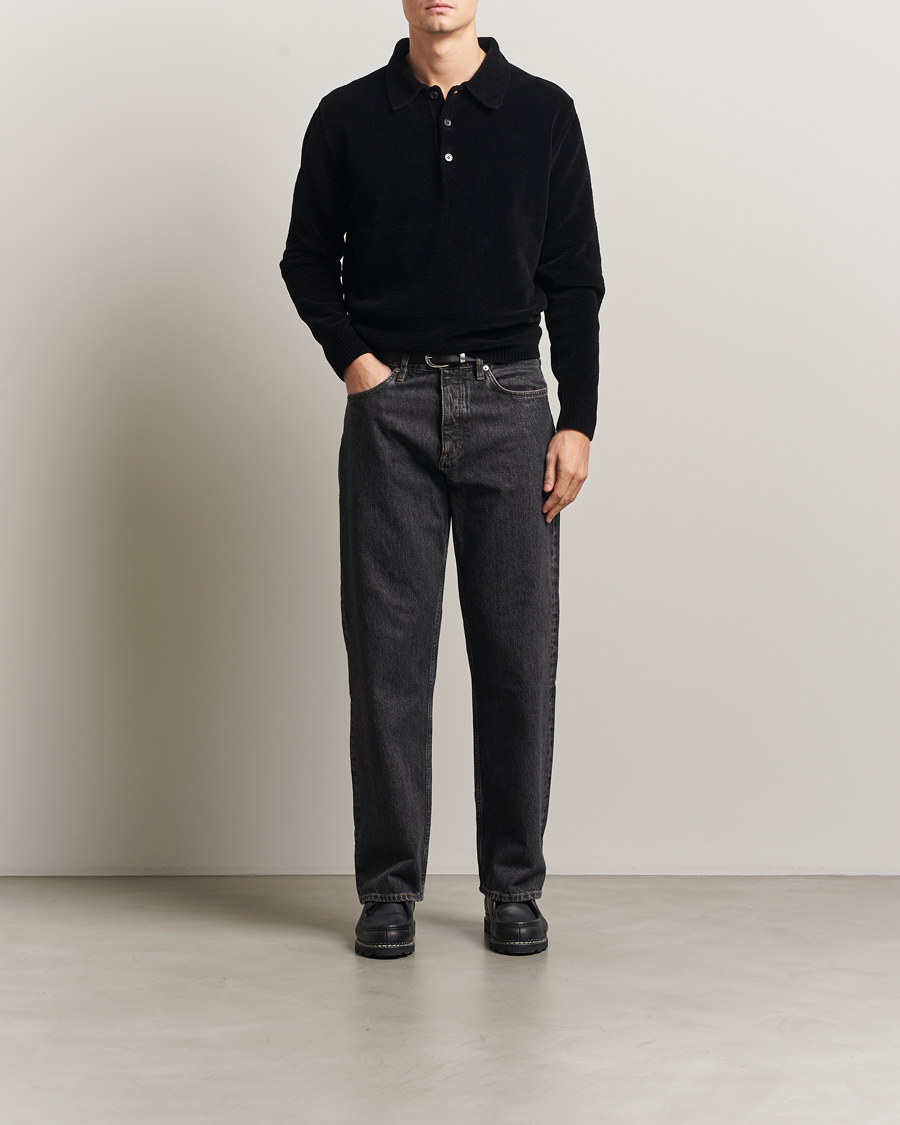 Hombres | Polos | Sunflower | Chenile Long Sleeve Polo Black