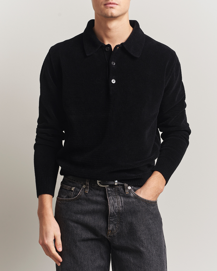 Hombres | Polos | Sunflower | Chenile Long Sleeve Polo Black