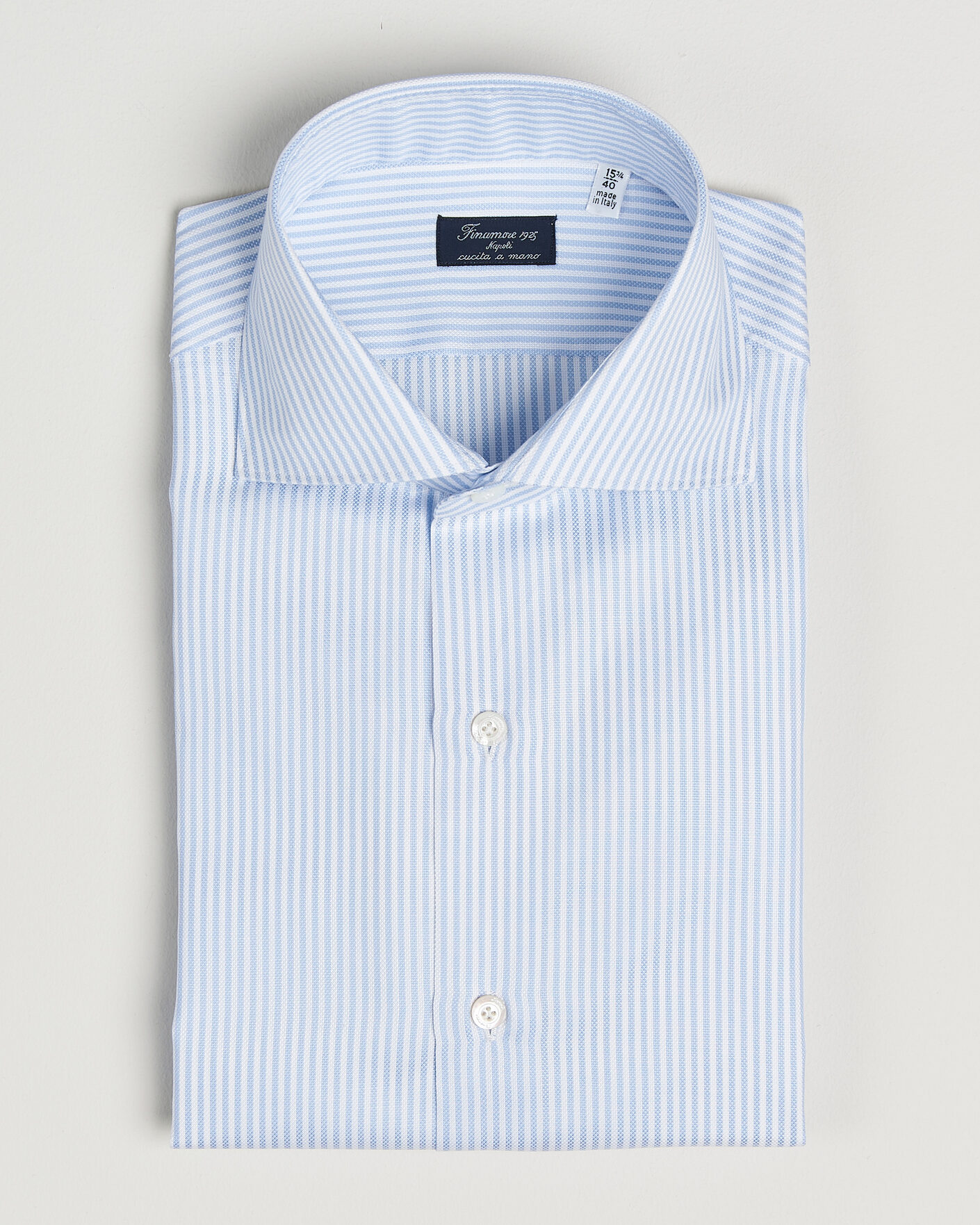 Hombres | Camisas | Finamore Napoli | Milano Slim Royal Oxford Dress Shirt Light Blue Stripe