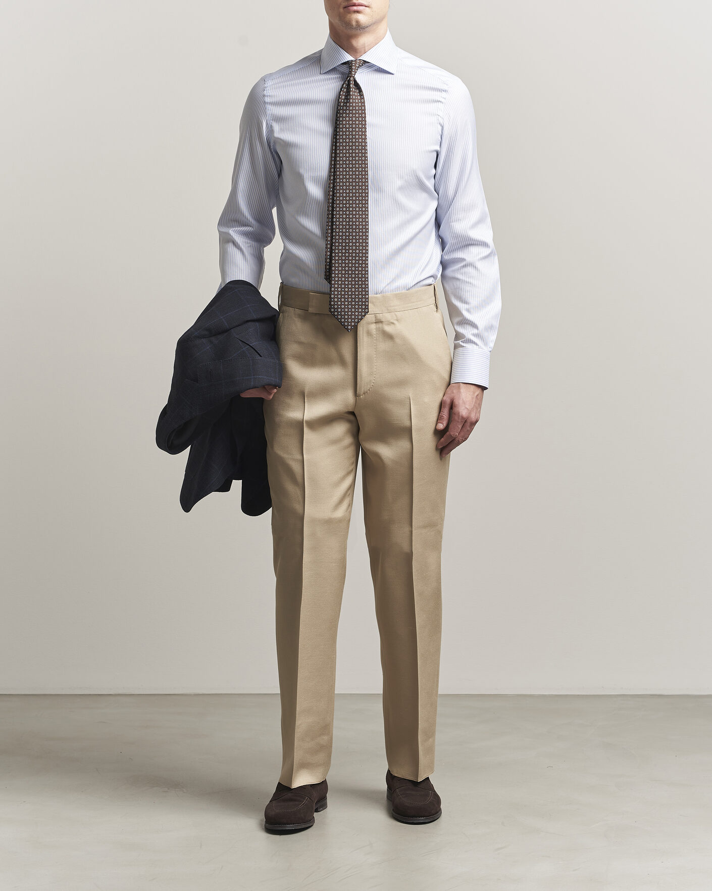 Hombres | Camisas | Finamore Napoli | Milano Slim Royal Oxford Dress Shirt Light Blue Stripe