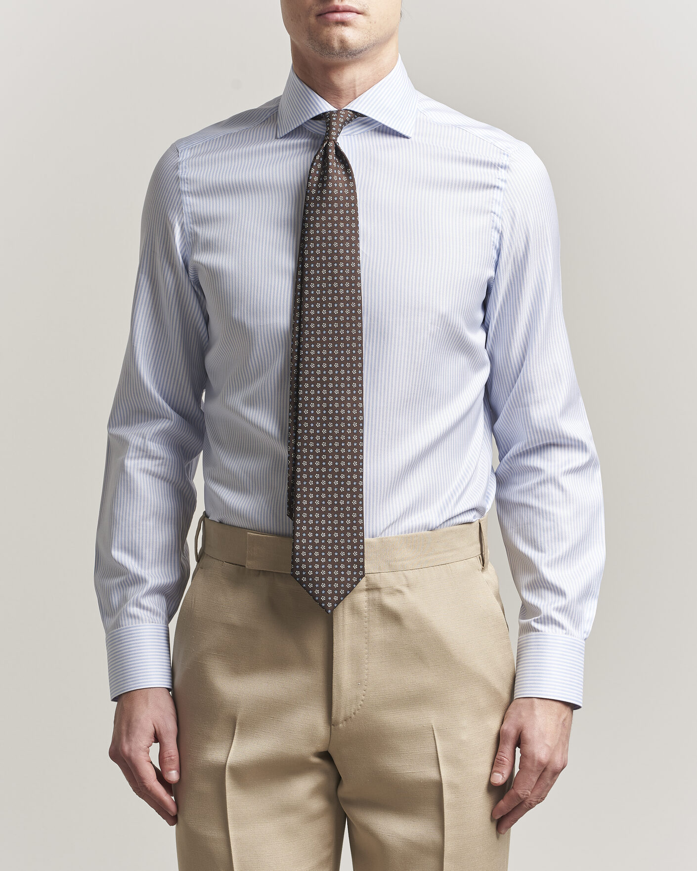 Hombres | Camisas | Finamore Napoli | Milano Slim Royal Oxford Dress Shirt Light Blue Stripe