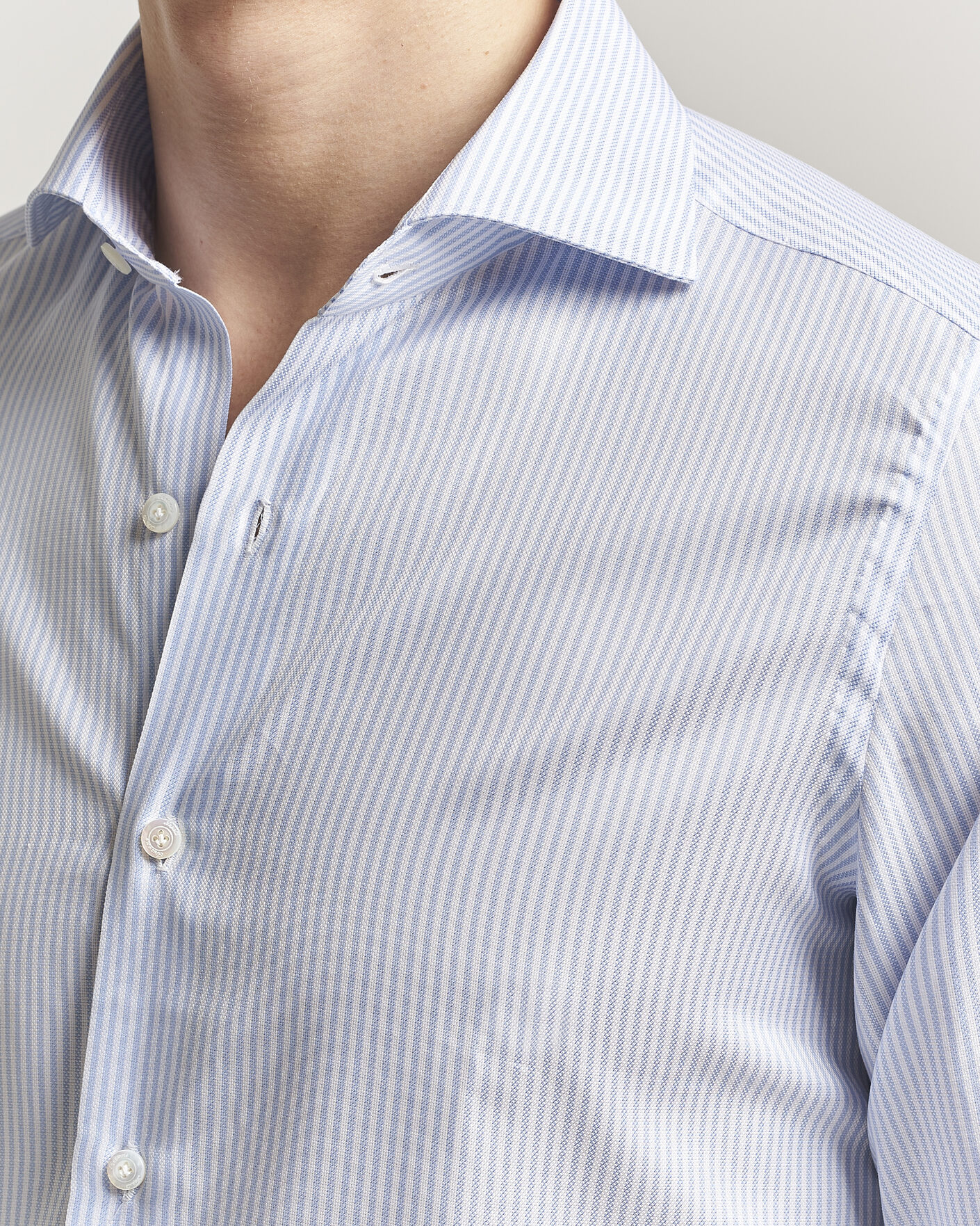 Hombres | Camisas | Finamore Napoli | Milano Slim Royal Oxford Dress Shirt Light Blue Stripe