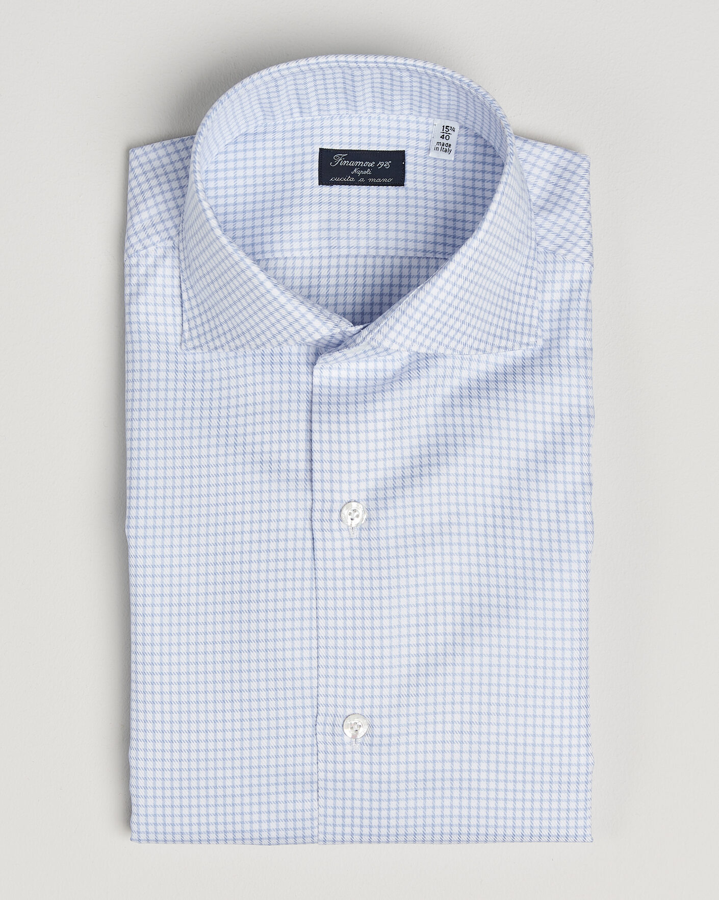 Hombres | Camisas | Finamore Napoli | Milano Slim Twill Shirt Light Blue Check