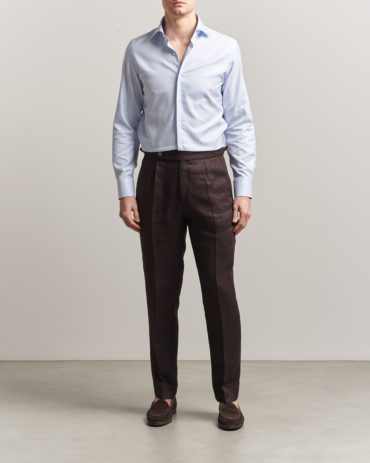 Hombres | Camisas | Finamore Napoli | Milano Slim Twill Shirt Light Blue Check