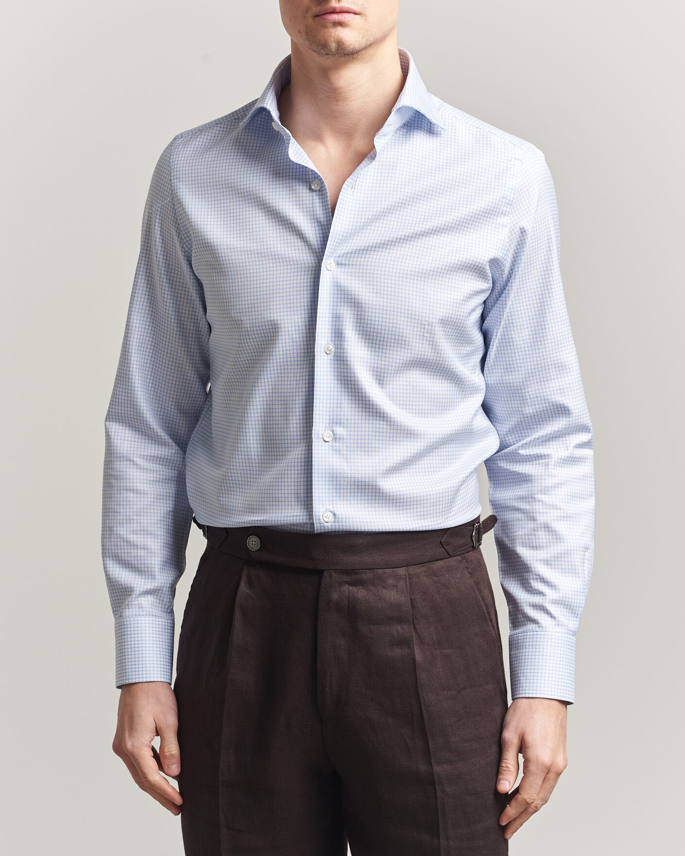 Hombres | Camisas | Finamore Napoli | Milano Slim Twill Shirt Light Blue Check