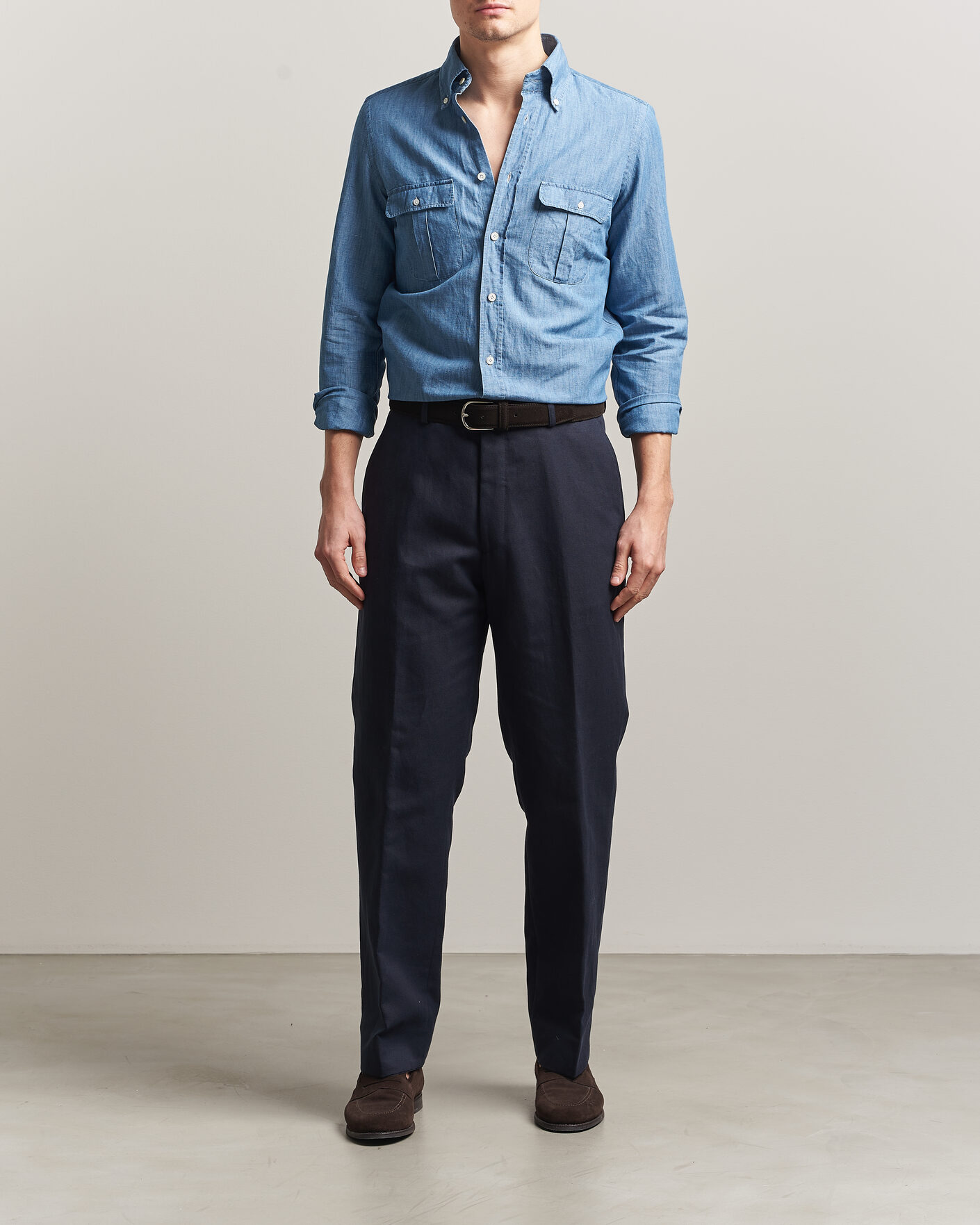 Hombres | Camisas | Finamore Napoli | Double Pocket Overshirt Light Blue