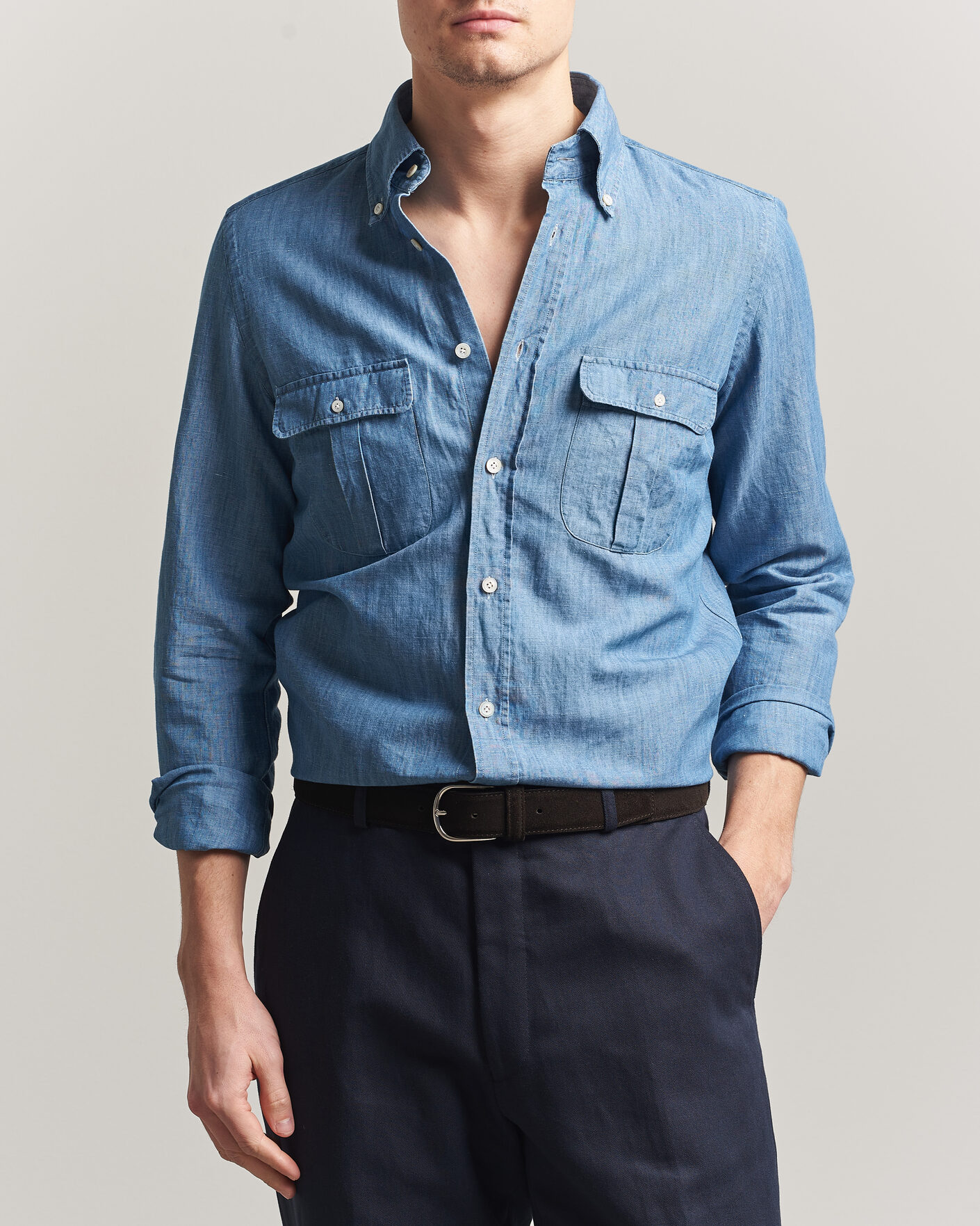 Hombres | Camisas | Finamore Napoli | Double Pocket Overshirt Light Blue