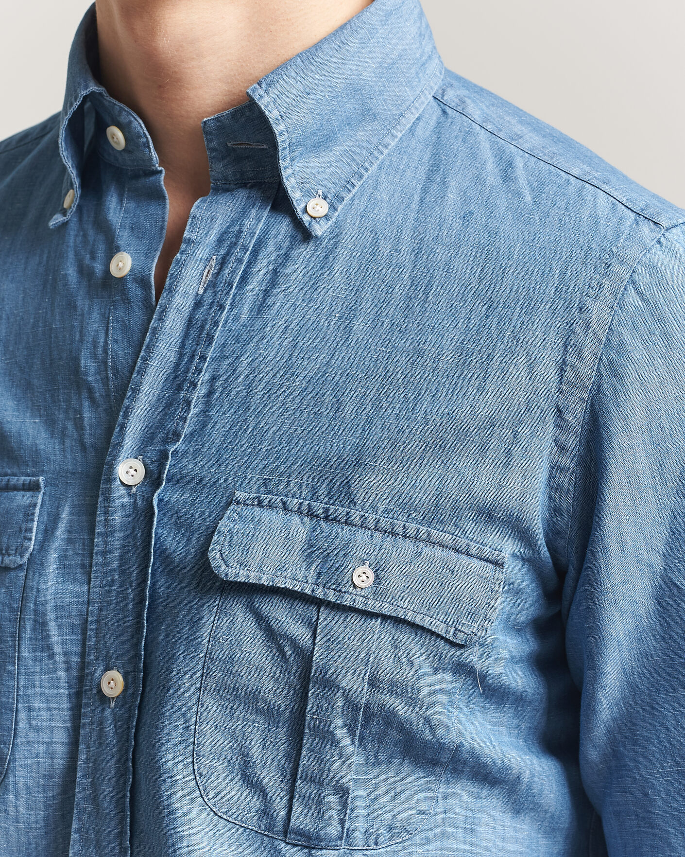Hombres | Camisas | Finamore Napoli | Double Pocket Overshirt Light Blue