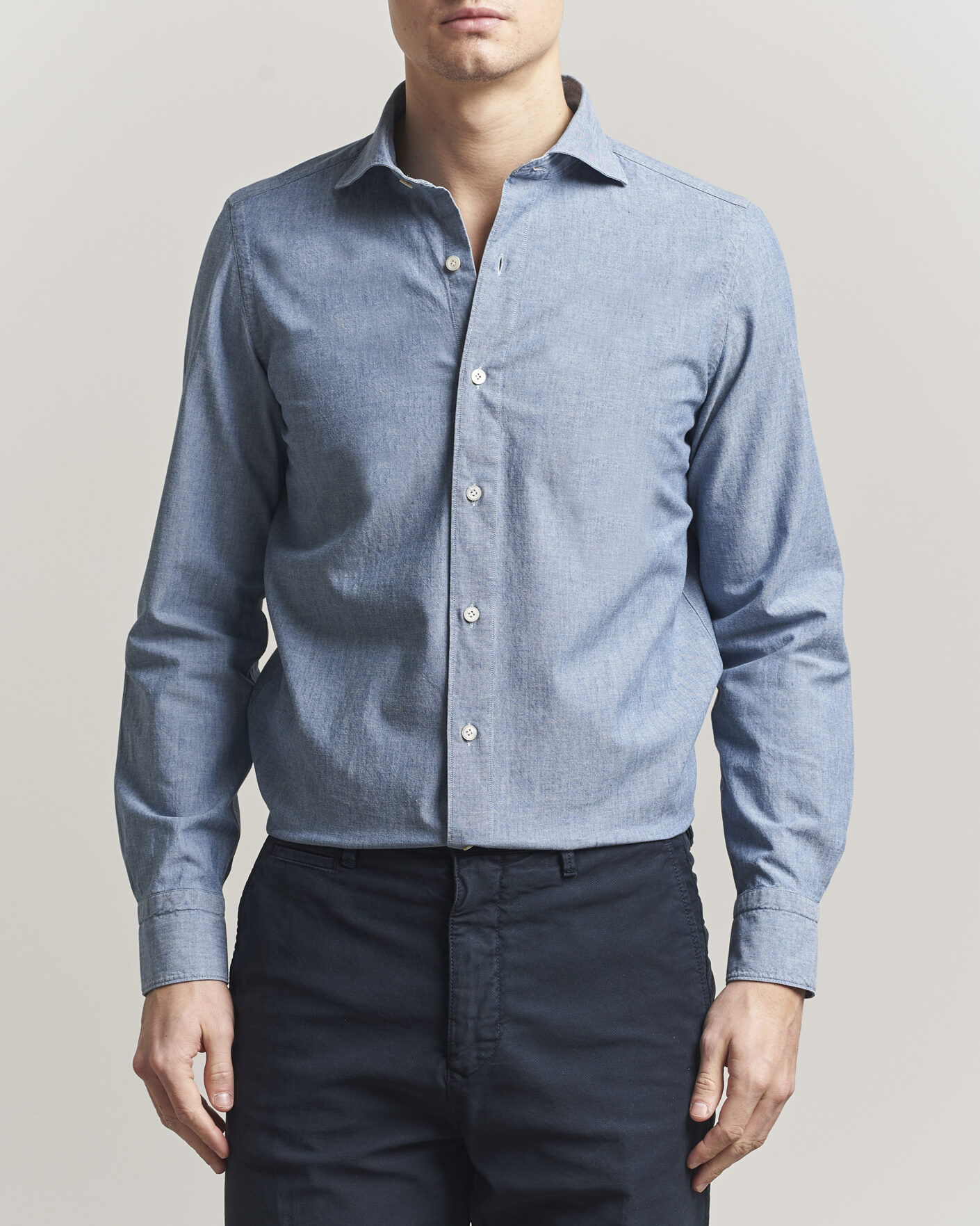 Hombres | Camisas | Finamore Napoli | Gaeta Chambray Shirt Light Blue