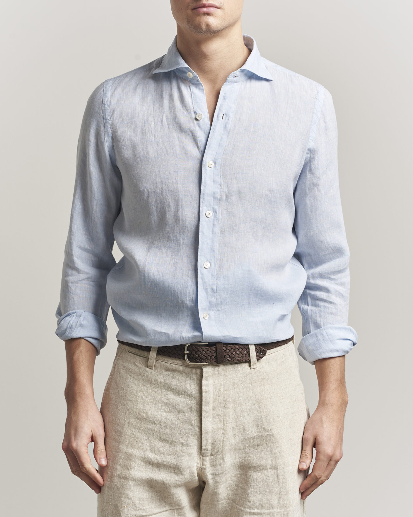 Hombres | Camisas | Finamore Napoli | Gaeta Linen Shirt Light Blue
