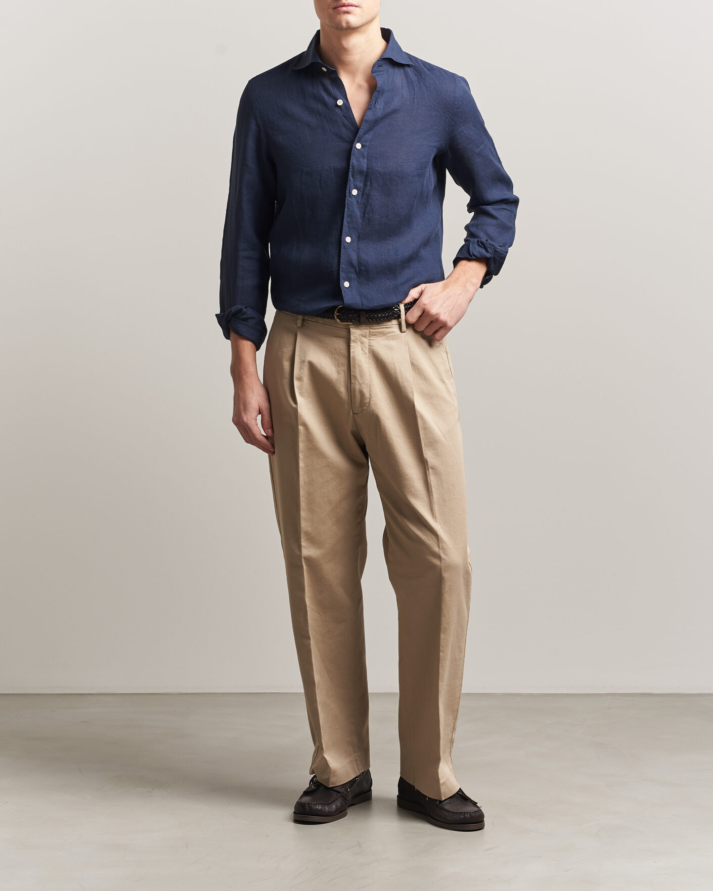 Hombres | Camisas | Finamore Napoli | Gaeta Linen Shirt Navy