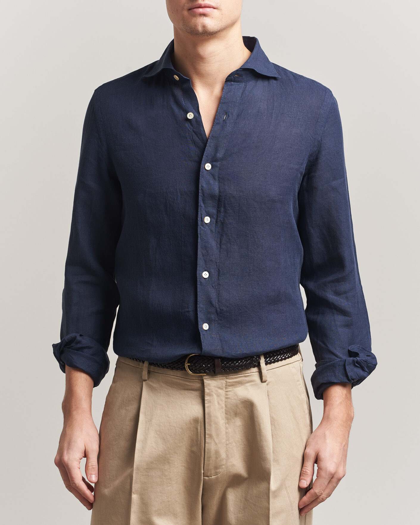 Hombres | Camisas | Finamore Napoli | Gaeta Linen Shirt Navy