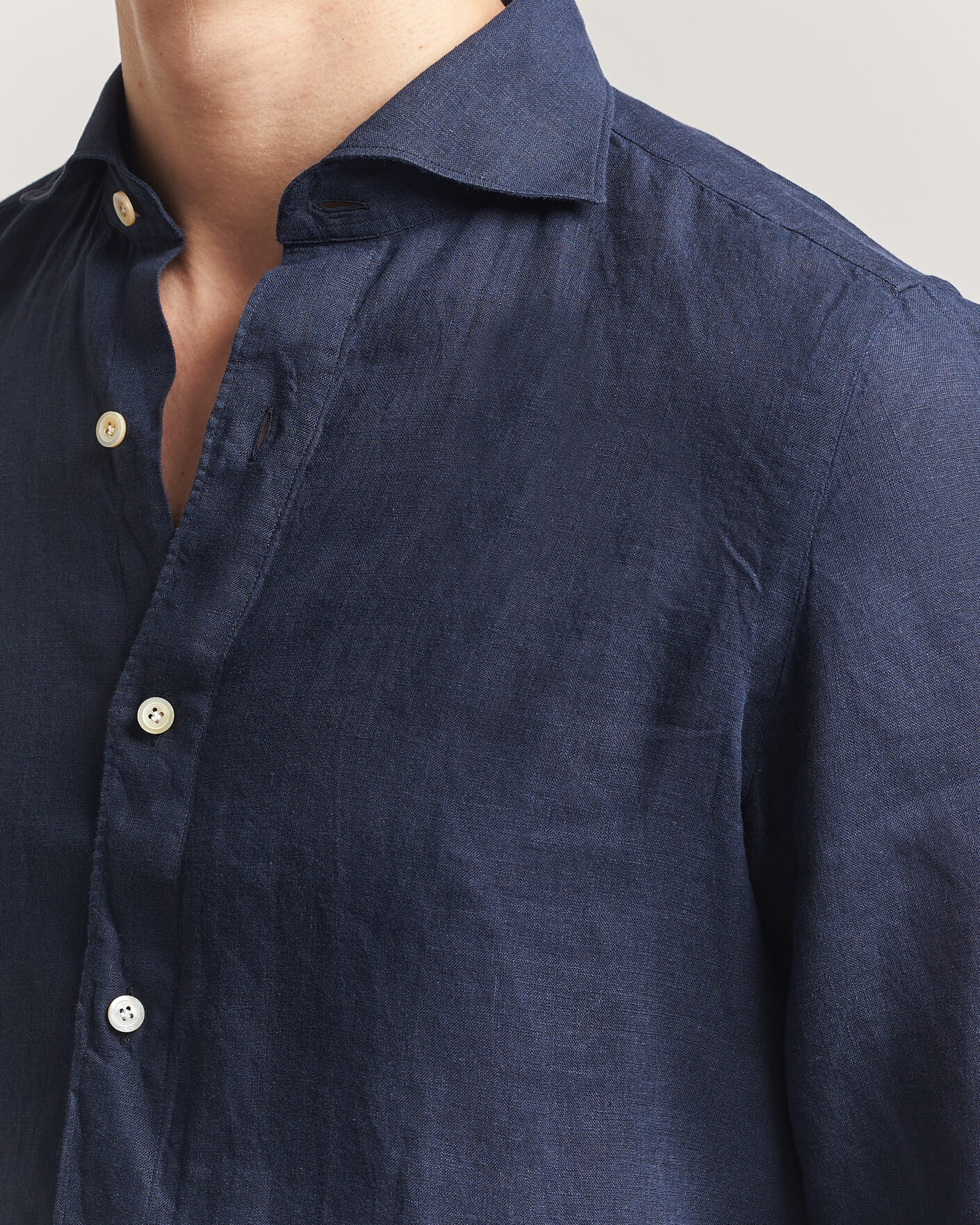 Hombres | Camisas | Finamore Napoli | Gaeta Linen Shirt Navy