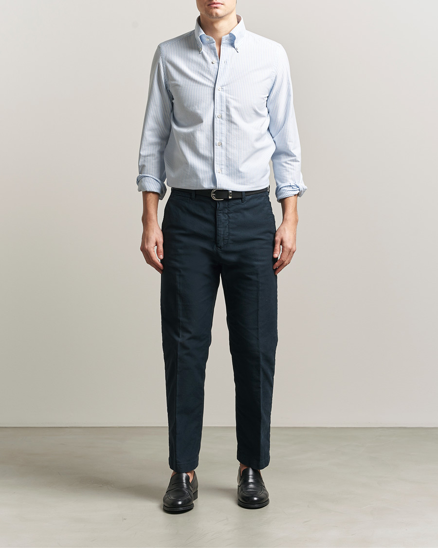 Hombres | Camisas | Finamore Napoli | Gaeta Oxford Button Down Shirt Light Blue Stripe