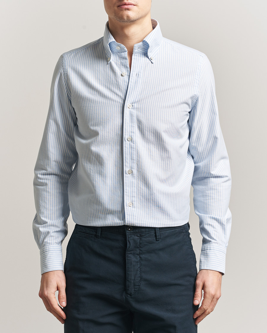 Hombres | Camisas | Finamore Napoli | Gaeta Oxford Button Down Shirt Light Blue Stripe