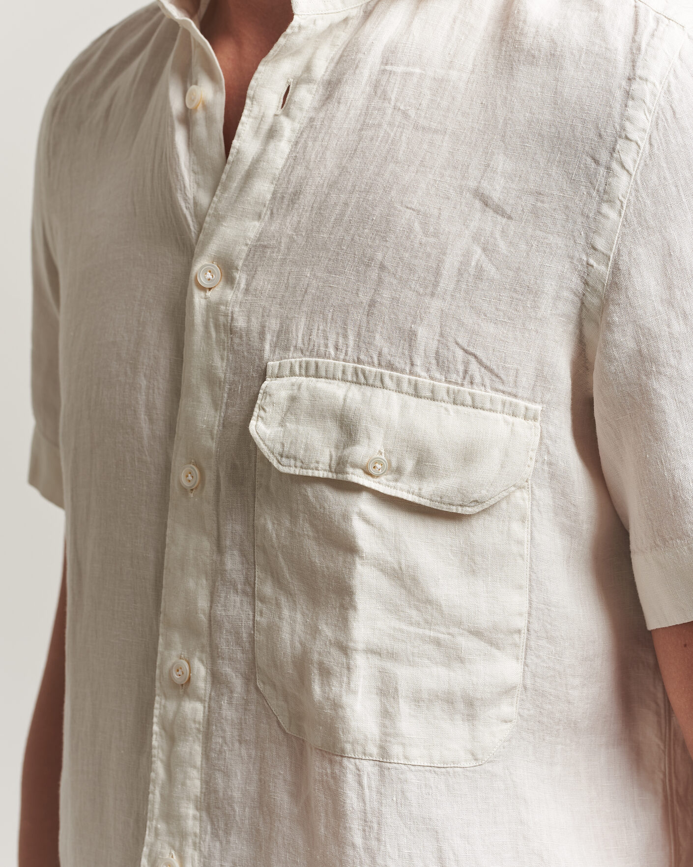 Hombres | Camisas | Finamore Napoli | Linen Short Sleeve Sport Shirt Off White