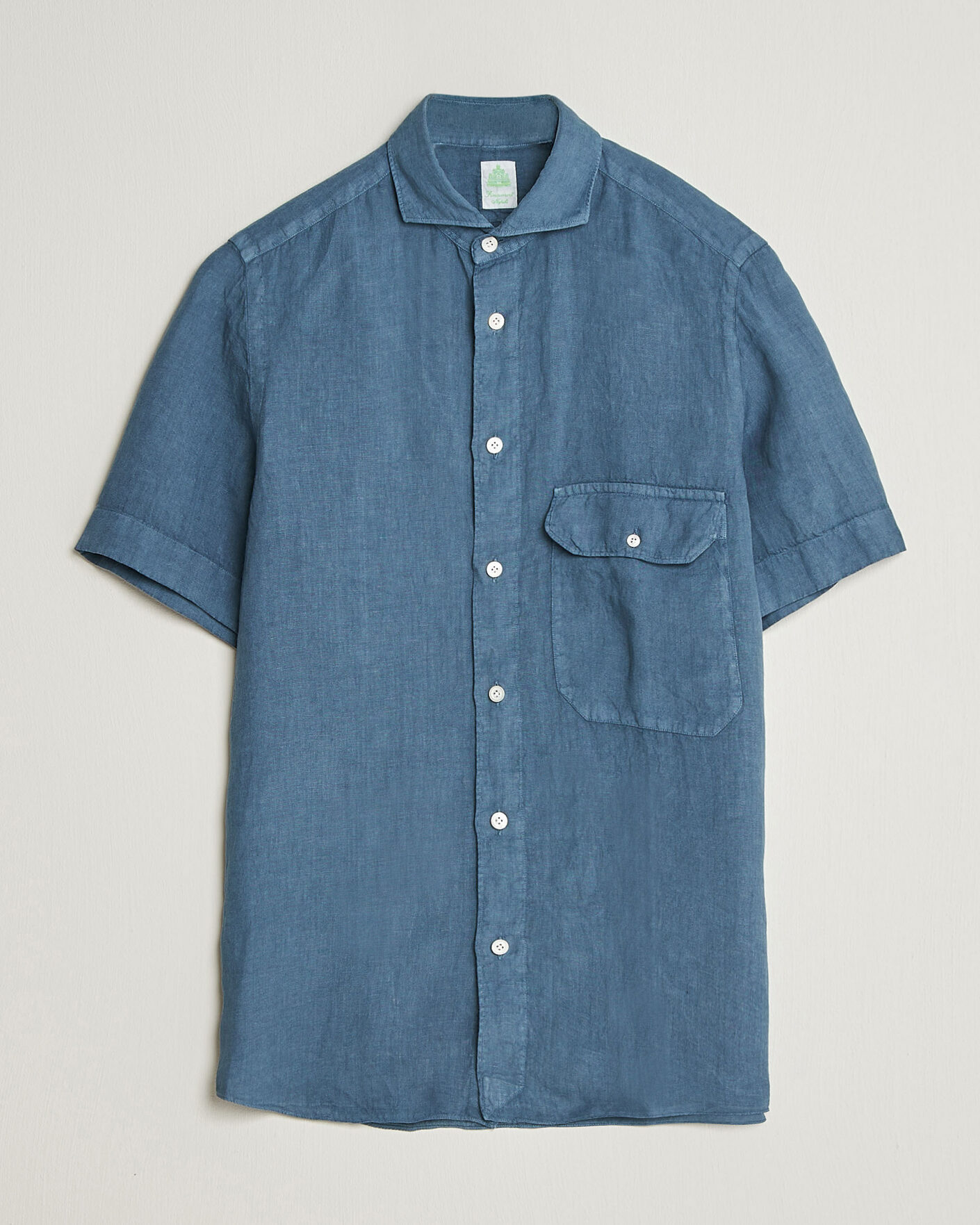 Hombres | Camisas | Finamore Napoli | Linen Short Sleeve Sport Shirt Dark Blue