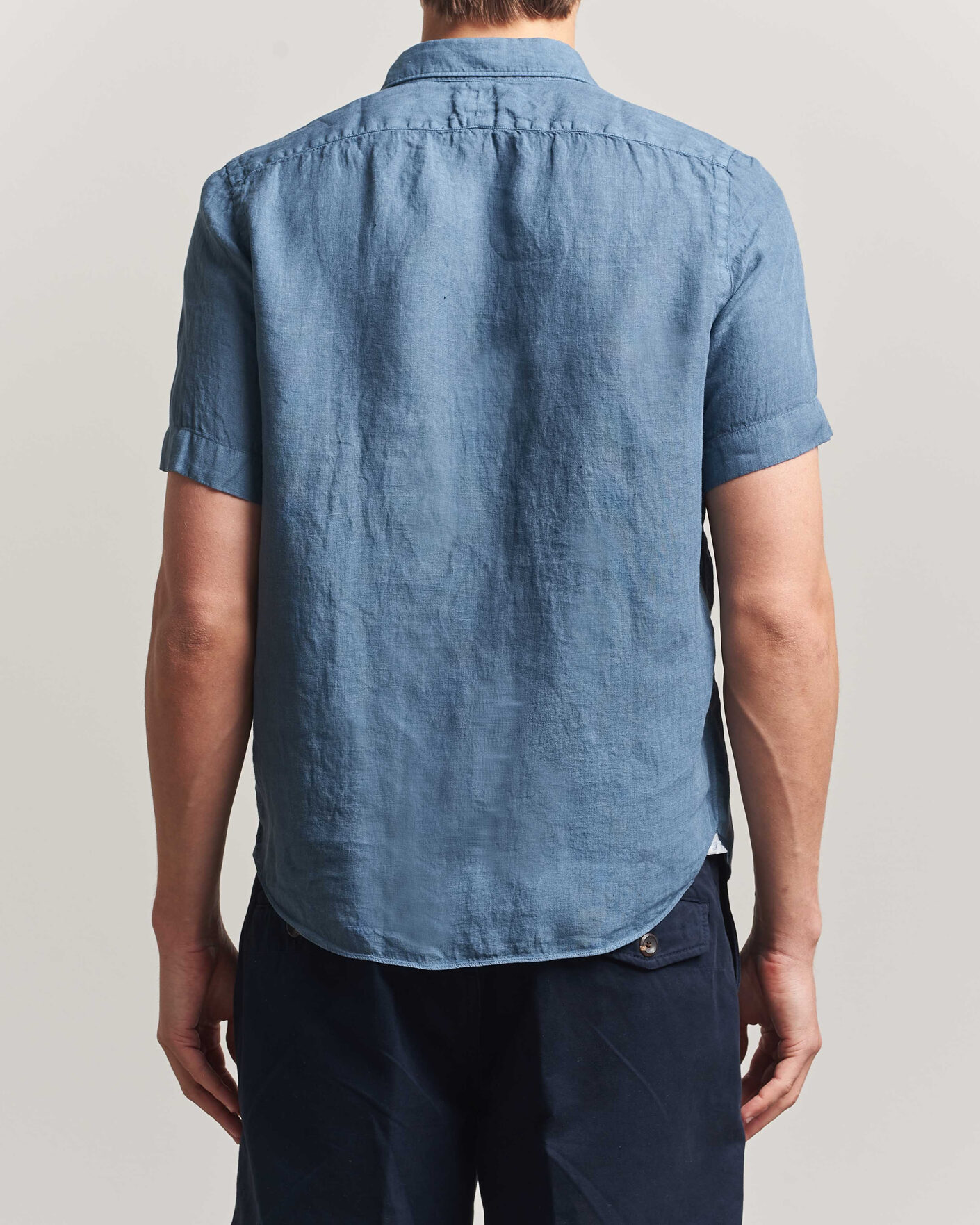 Hombres | Camisas | Finamore Napoli | Linen Short Sleeve Sport Shirt Dark Blue