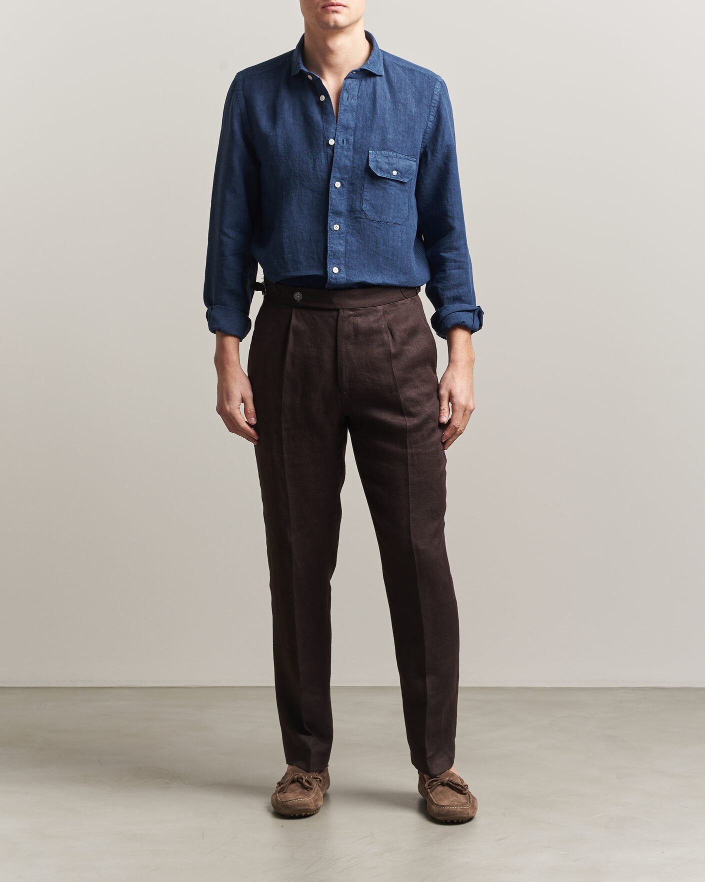 Hombres | Camisas | Finamore Napoli | Salina Garment Dyed Linen Overshirt Navy