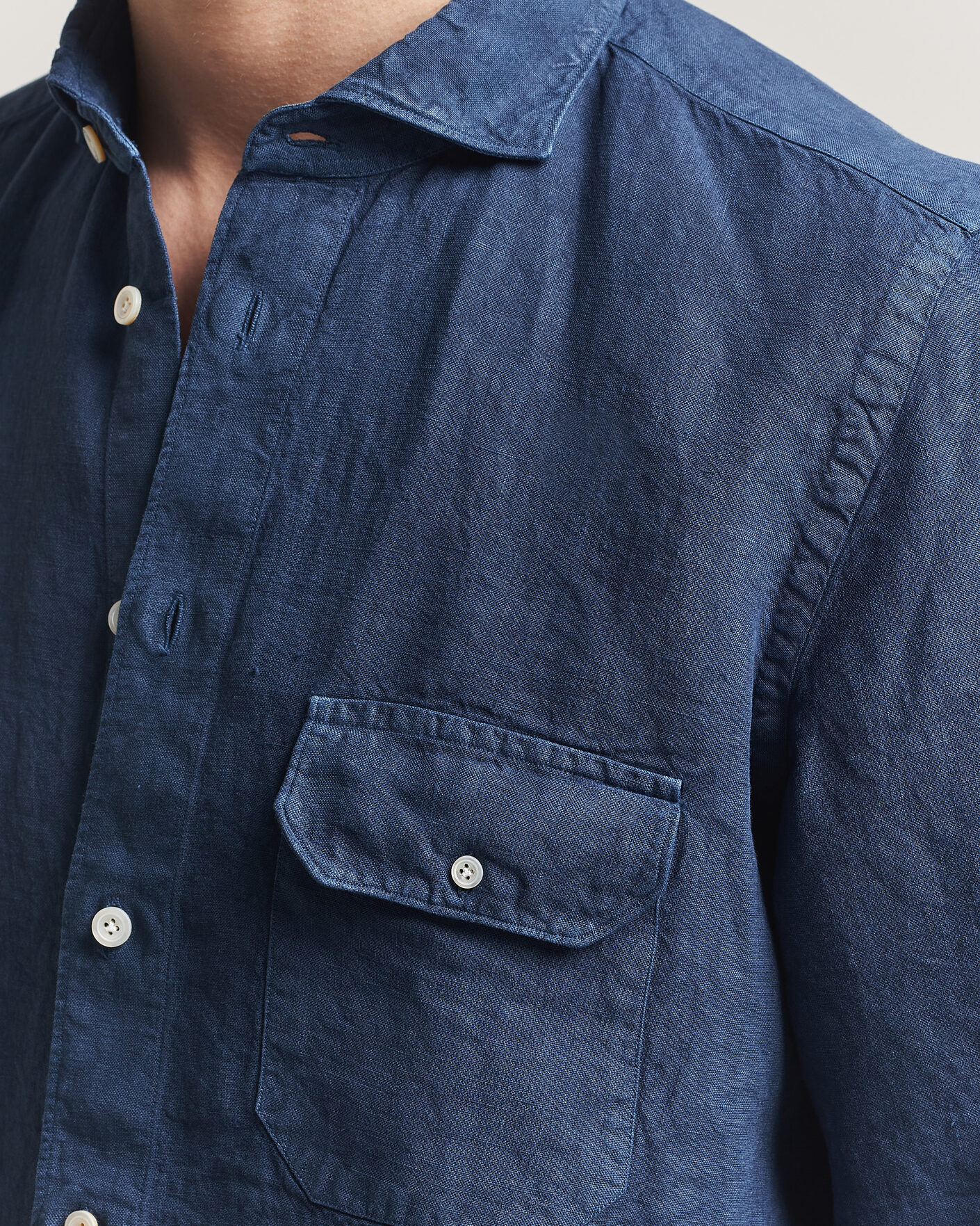 Hombres | Camisas | Finamore Napoli | Salina Garment Dyed Linen Overshirt Navy