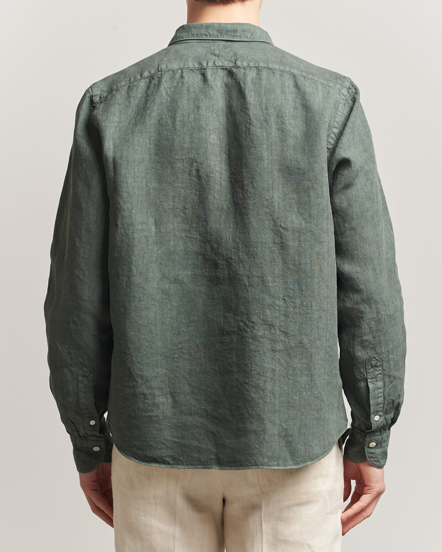 Hombres | Camisas | Finamore Napoli | Salina Garment Dyed Linen Overshirt Dark Green