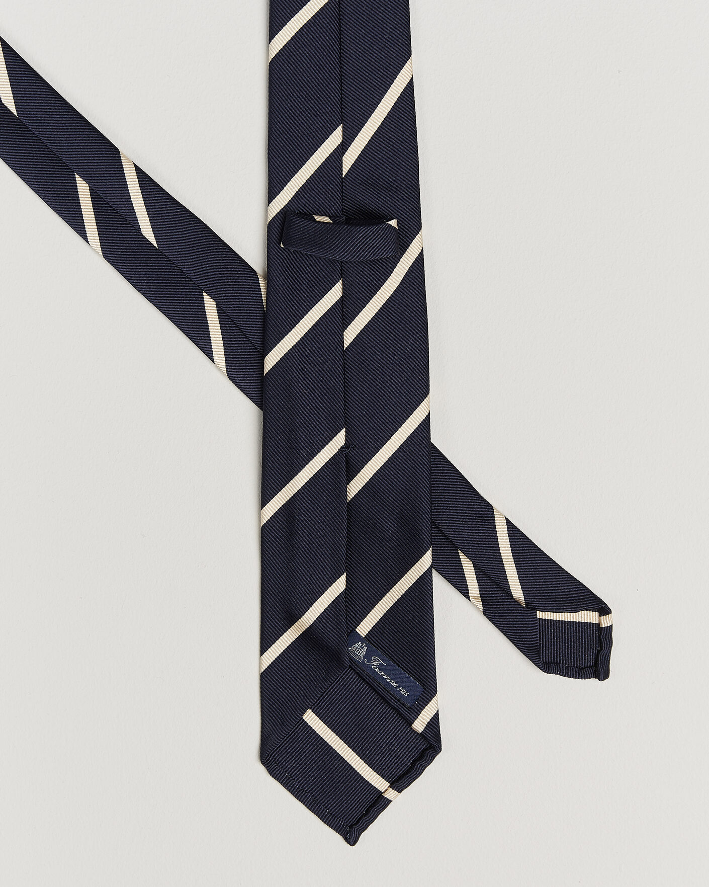Hombres | Corbatas | Finamore Napoli | Regimental Stripe Silk Tie Navy/White