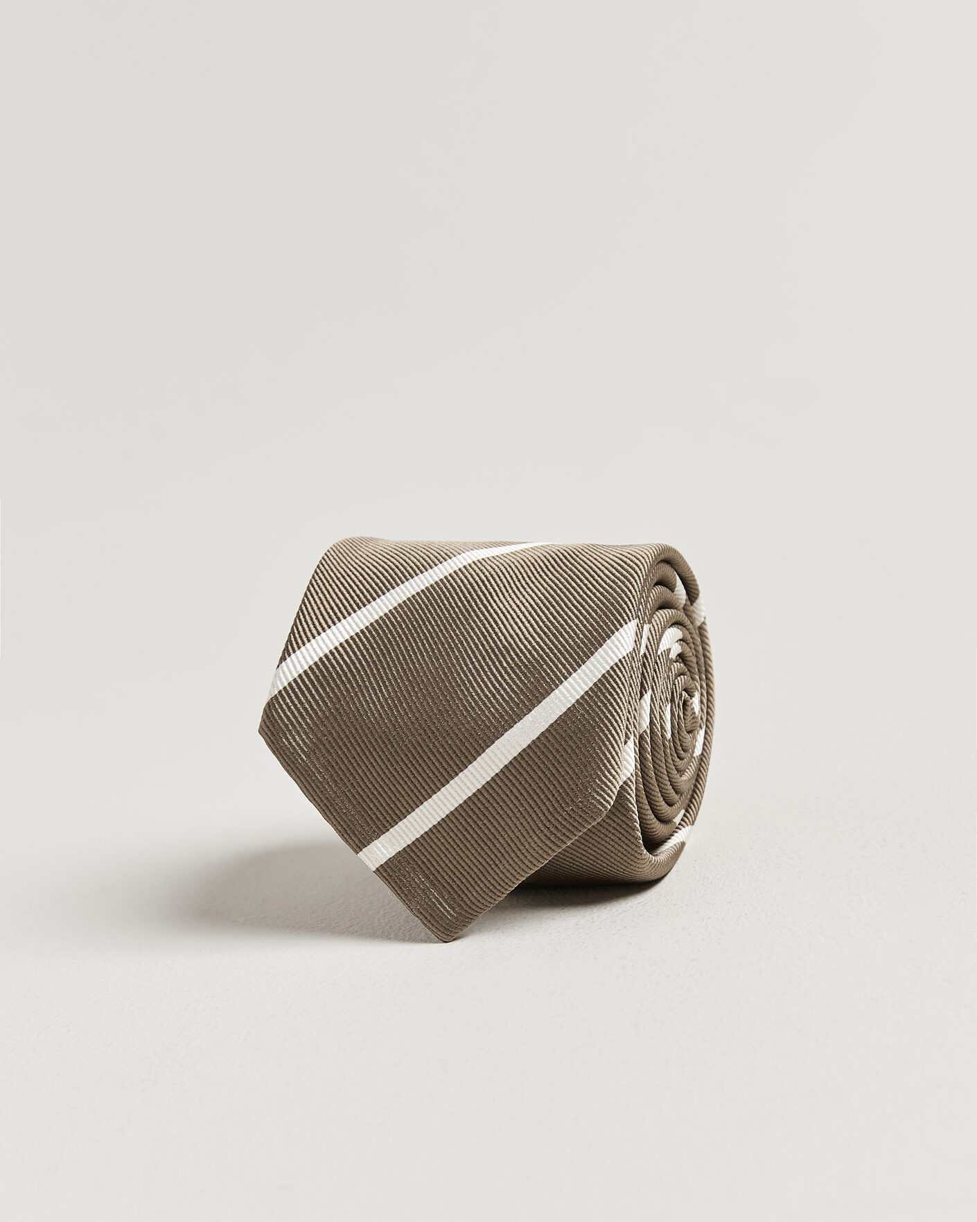 Hombres | Corbatas | Finamore Napoli | Regimental Stripe Silk Tie Olive/White