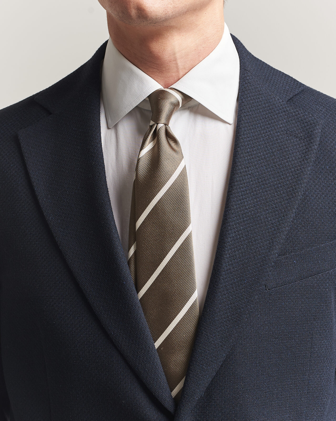 Hombres | Corbatas | Finamore Napoli | Regimental Stripe Silk Tie Olive/White