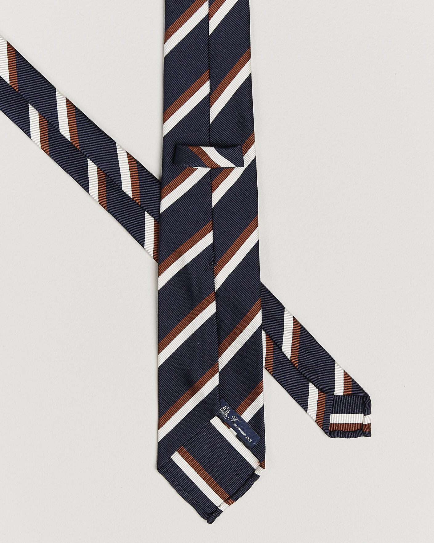 Hombres | Corbatas | Finamore Napoli | Regimental Stripe Silk Tie Navy/Brown