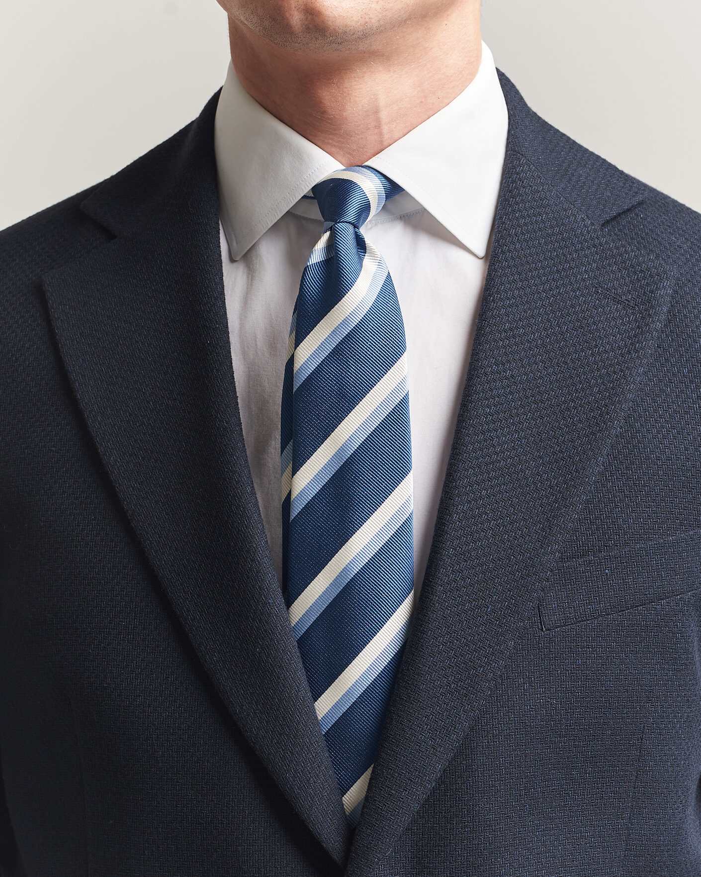 Hombres | Corbatas | Finamore Napoli | Regimental Stripe Silk Tie Blue/White