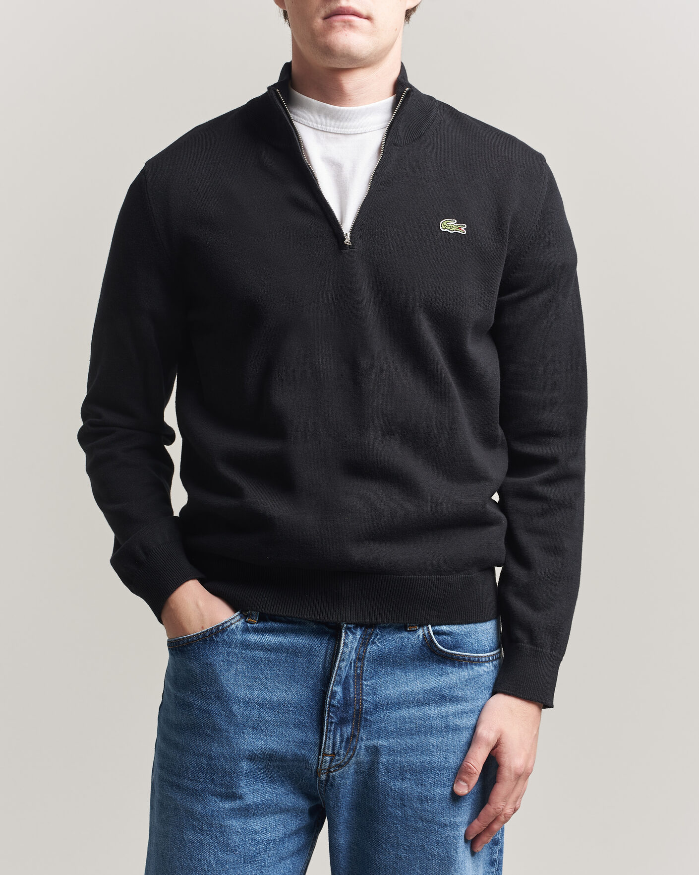 Hombres | Jerséis y prendas de punto | Lacoste | Cotton Knitted Half Zip Black