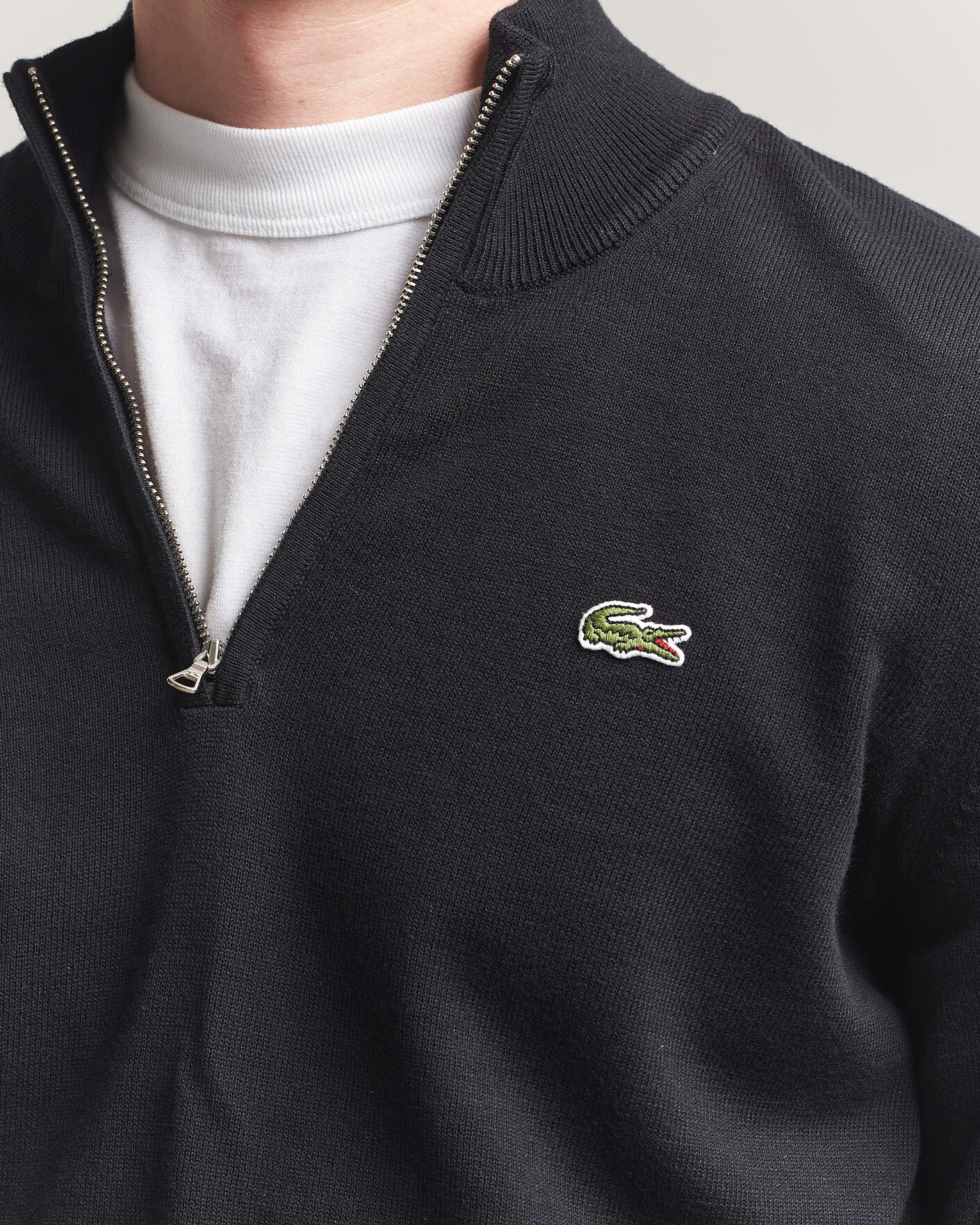 Hombres | Jerséis y prendas de punto | Lacoste | Cotton Knitted Half Zip Black
