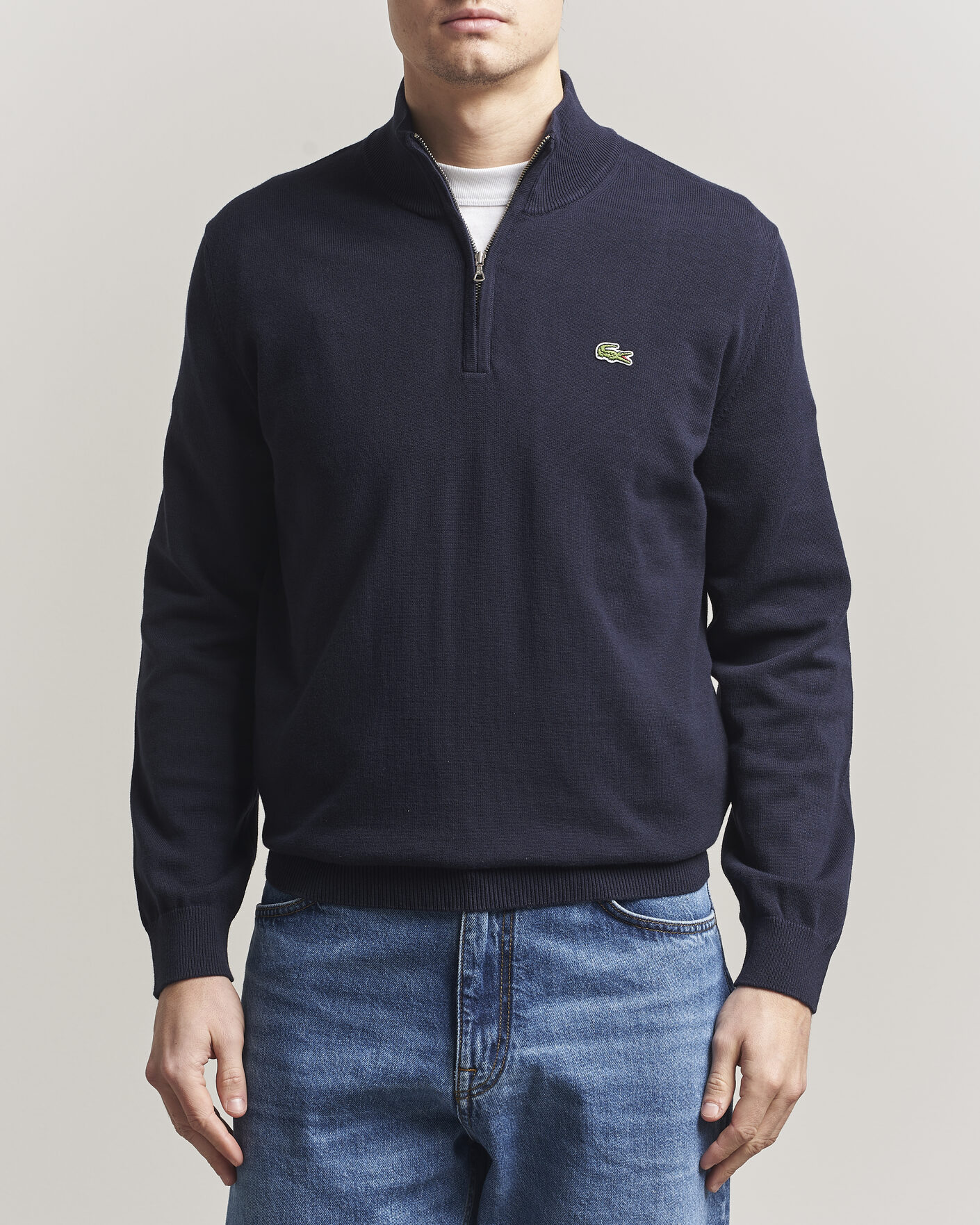 Hombres | Jerséis y prendas de punto | Lacoste | Cotton Knitted Half Zip Navy Blue