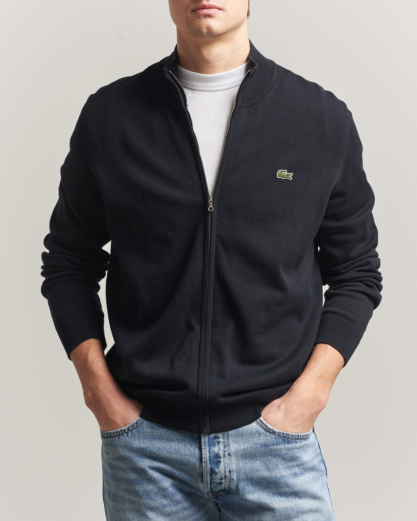 Hombres | Jerséis y prendas de punto | Lacoste | Cotton Knitted Full Zip Black