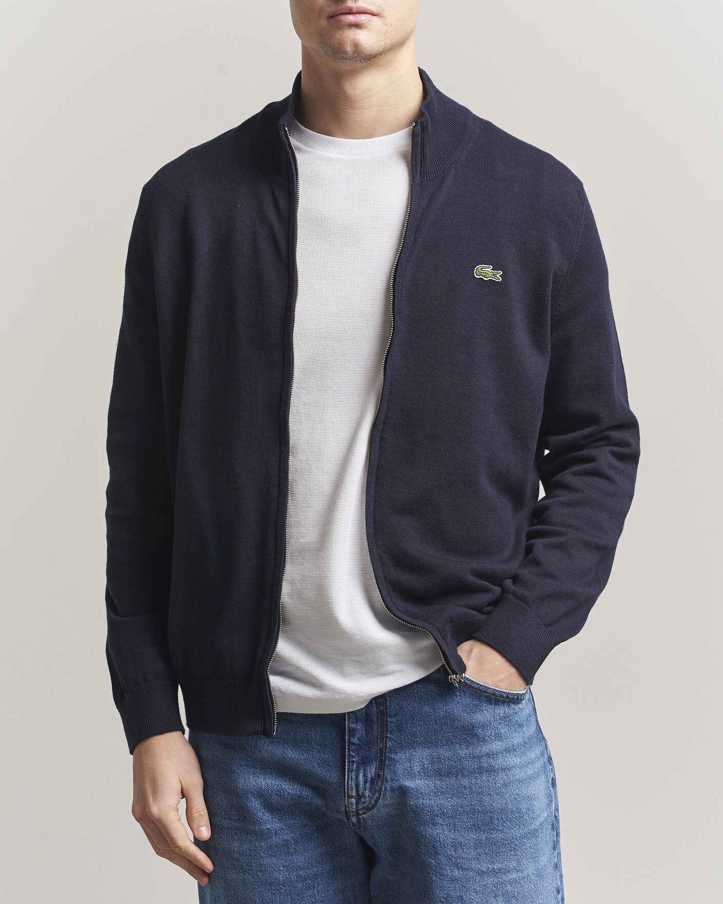 Hombres | Jerséis y prendas de punto | Lacoste | Cotton Knitted Full Zip Navy Blue
