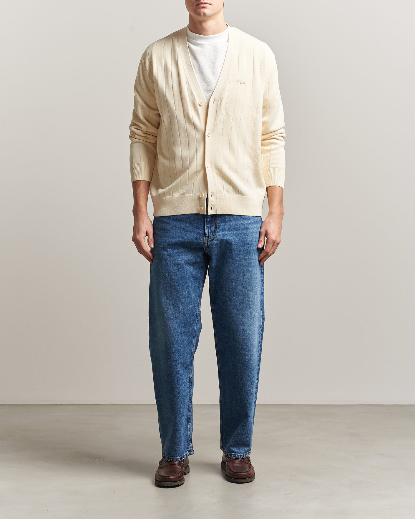 Hombres | Jerséis y prendas de punto | Lacoste | Cotton Structured Knitted Cardigan Naturel Clair