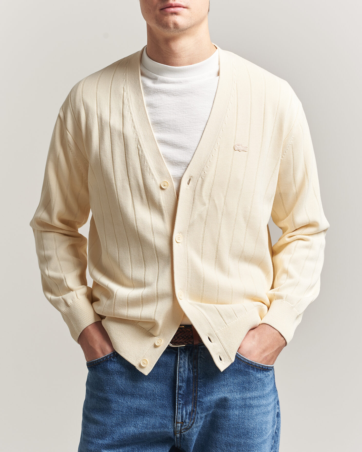 Hombres | Jerséis y prendas de punto | Lacoste | Cotton Structured Knitted Cardigan Naturel Clair
