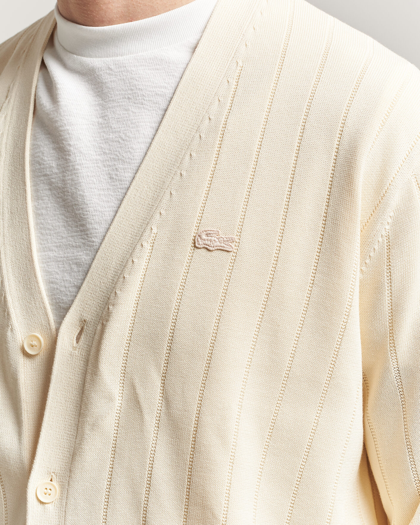 Hombres | Jerséis y prendas de punto | Lacoste | Cotton Structured Knitted Cardigan Naturel Clair