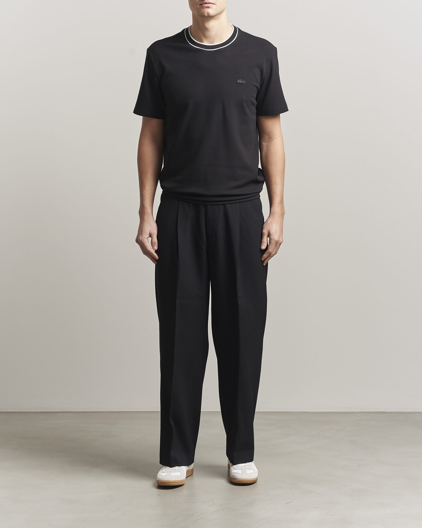 Hombres | Camisetas | Lacoste | Contrast Rib Piqué T-Shirt Black