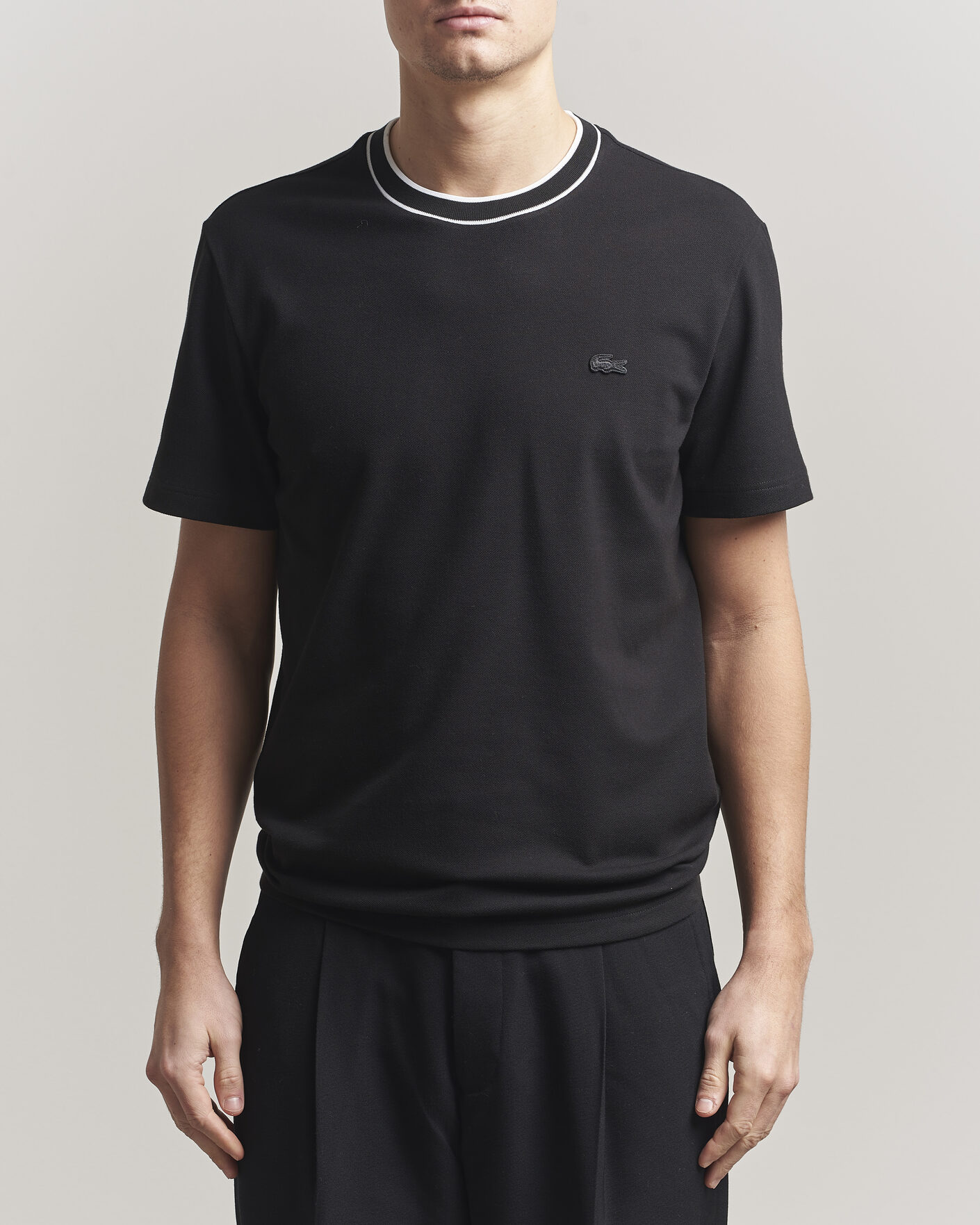 Hombres | Camisetas | Lacoste | Contrast Rib Piqué T-Shirt Black