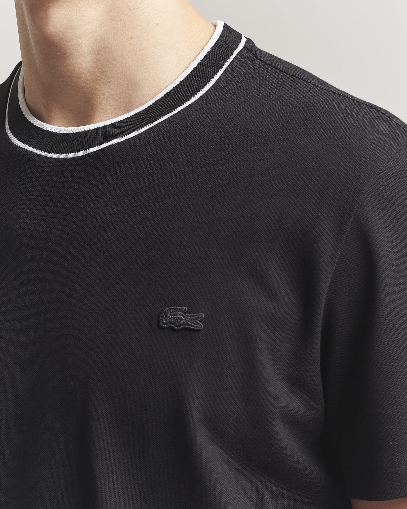 Hombres | Camisetas | Lacoste | Contrast Rib Piqué T-Shirt Black