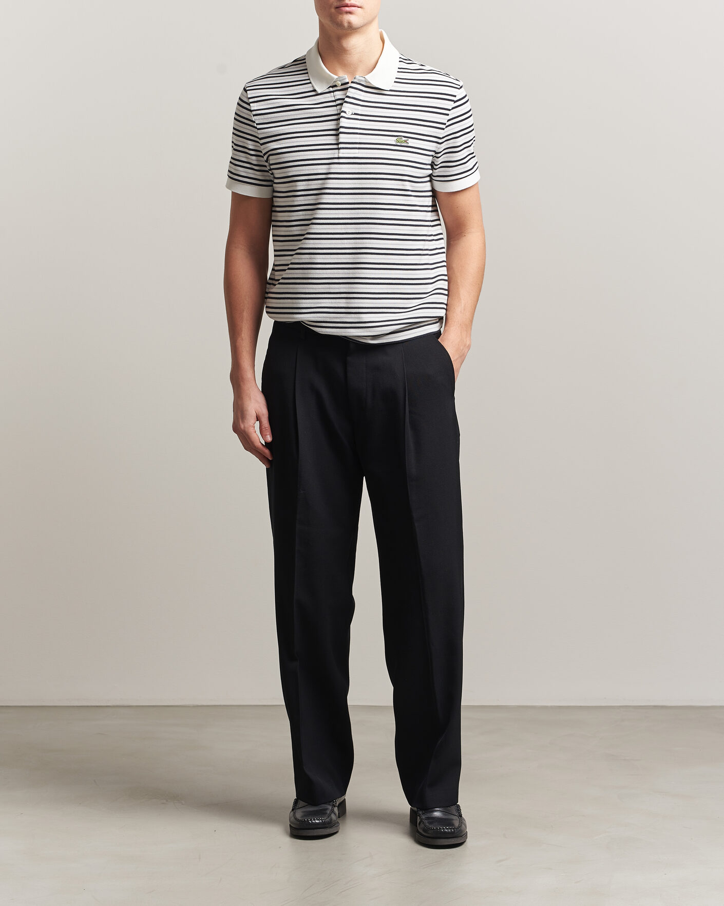 Hombres | Polos | Lacoste | Original Striped Polo Piké Blackbird/Flour