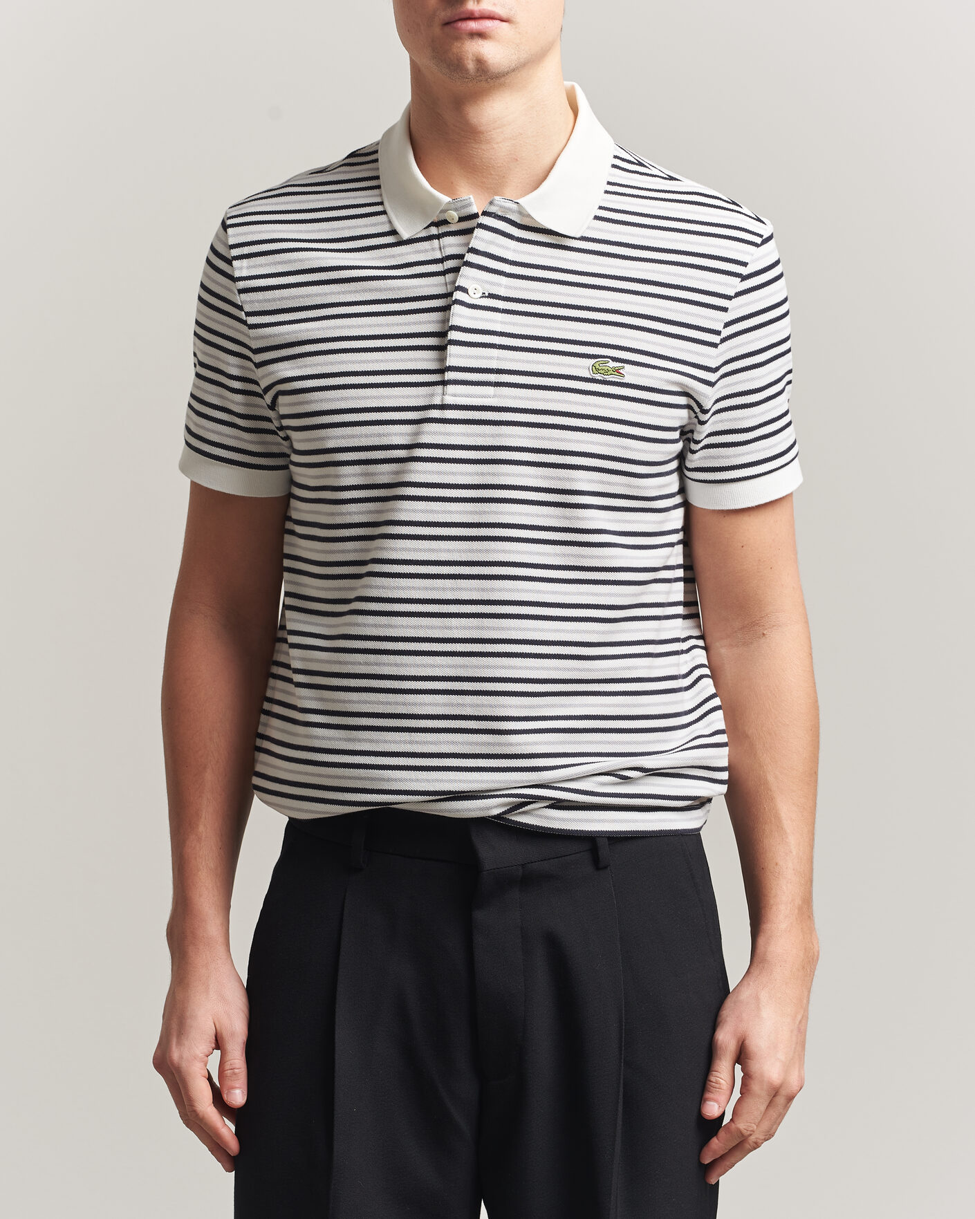Hombres | Polos | Lacoste | Original Striped Polo Piké Blackbird/Flour