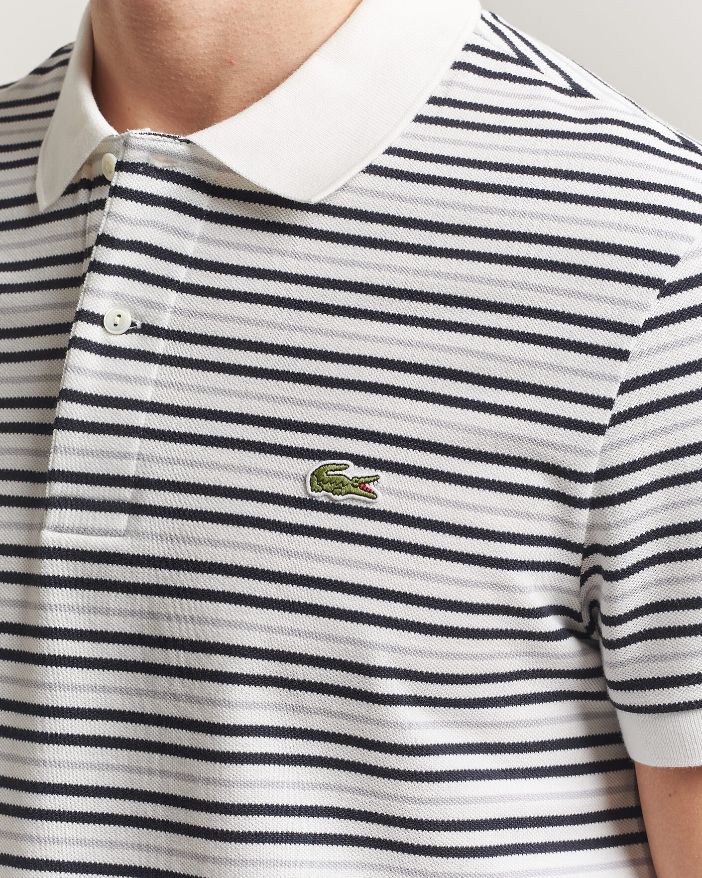 Hombres | Polos | Lacoste | Original Striped Polo Piké Blackbird/Flour