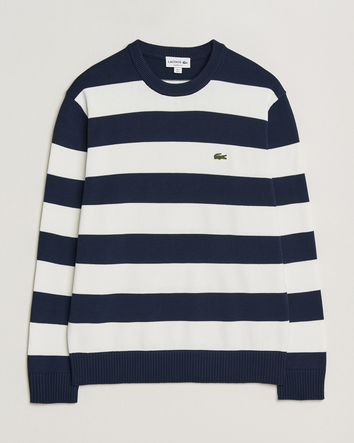 Hombres | Jerséis y prendas de punto | Lacoste | Cotton Knitted Striped Sweater Navy Blue/Flour