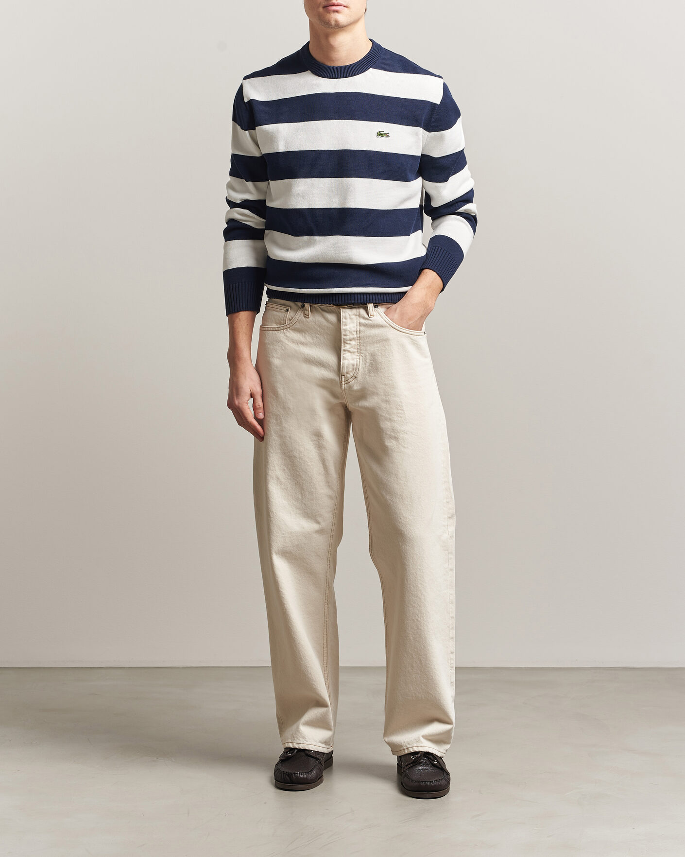 Hombres | Jerséis y prendas de punto | Lacoste | Cotton Knitted Striped Sweater Navy Blue/Flour