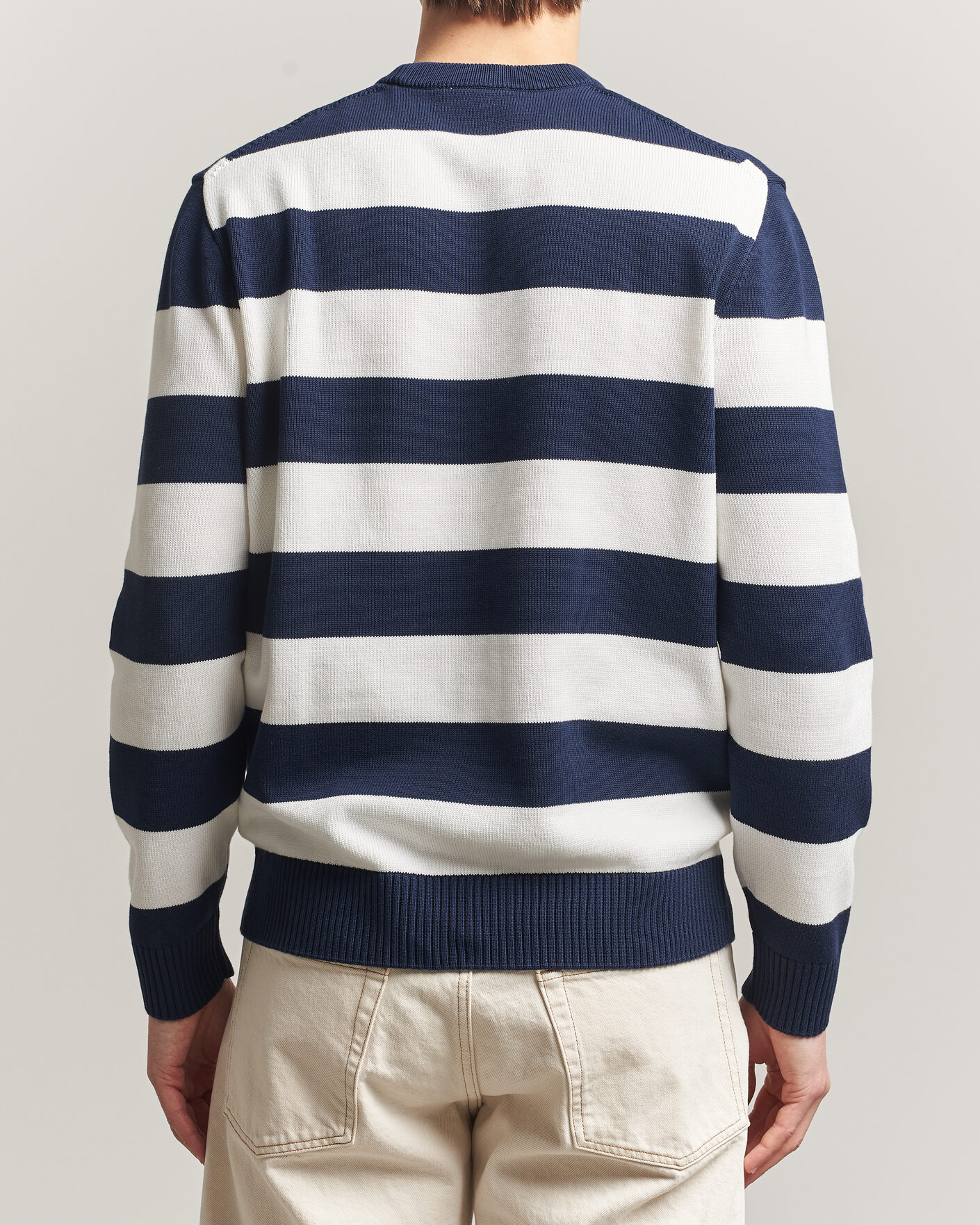 Hombres | Jerséis y prendas de punto | Lacoste | Cotton Knitted Striped Sweater Navy Blue/Flour