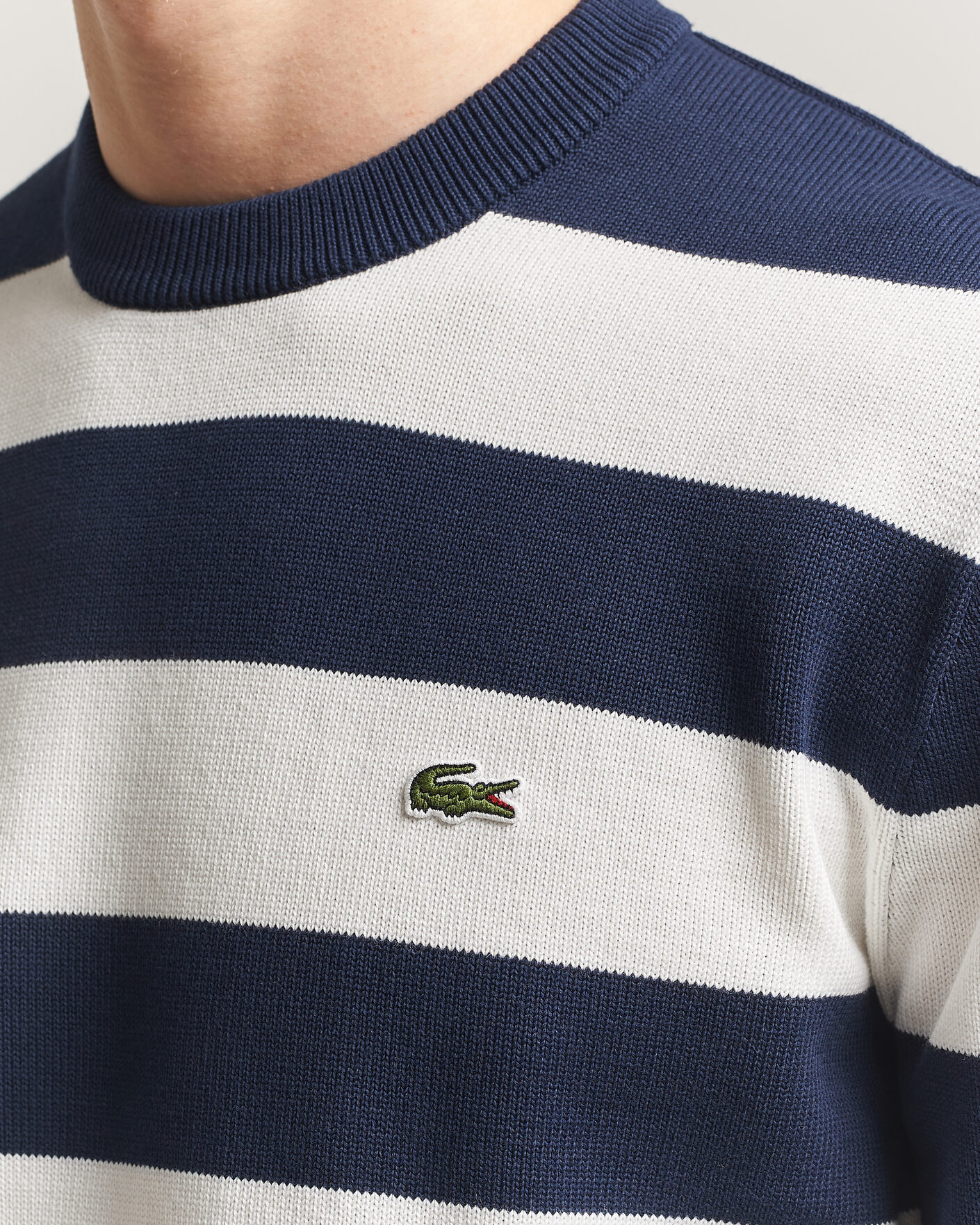 Hombres | Jerséis y prendas de punto | Lacoste | Cotton Knitted Striped Sweater Navy Blue/Flour