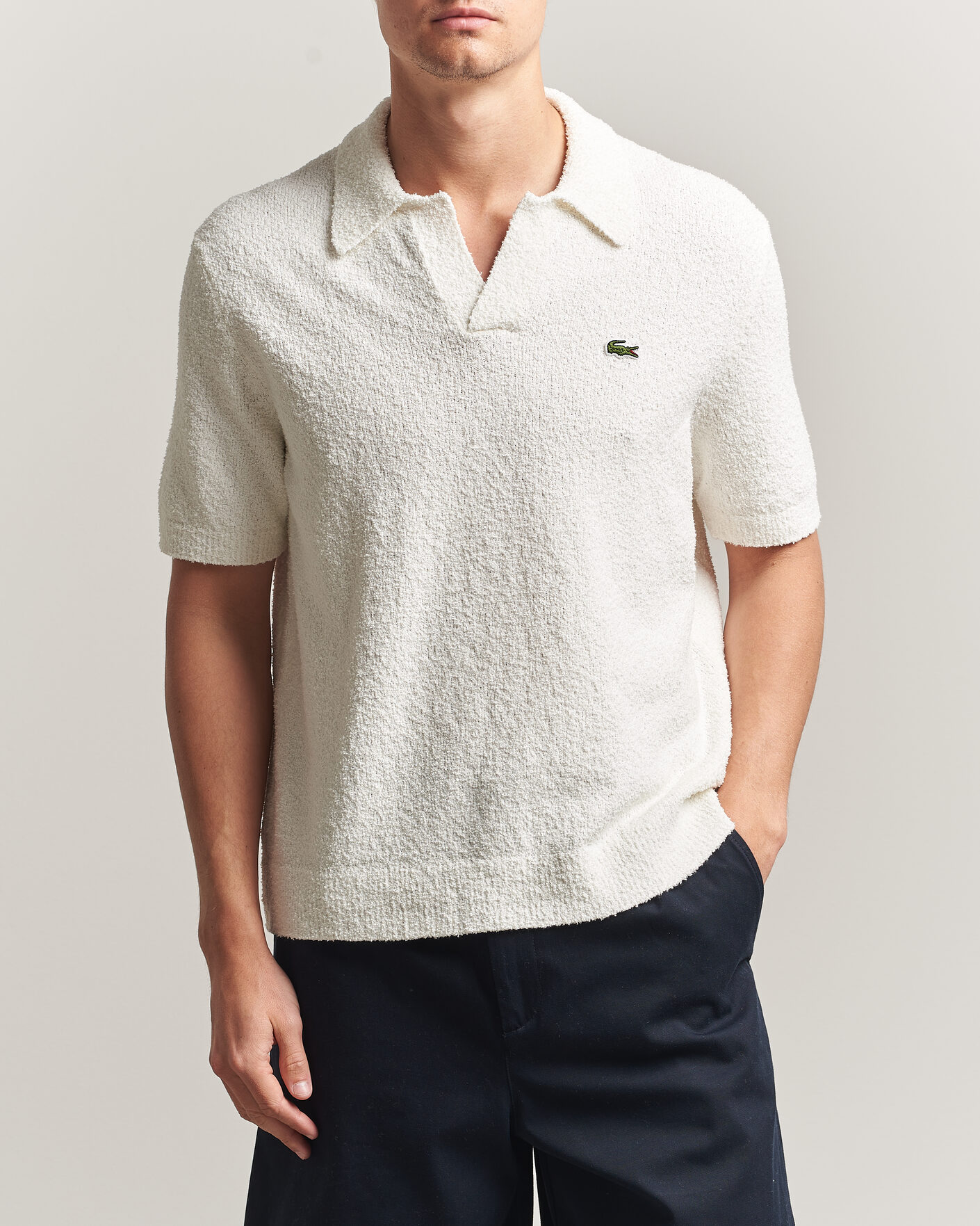 Hombres | Polos | Lacoste | Cotton Bouclé Open Collar Polo Flour