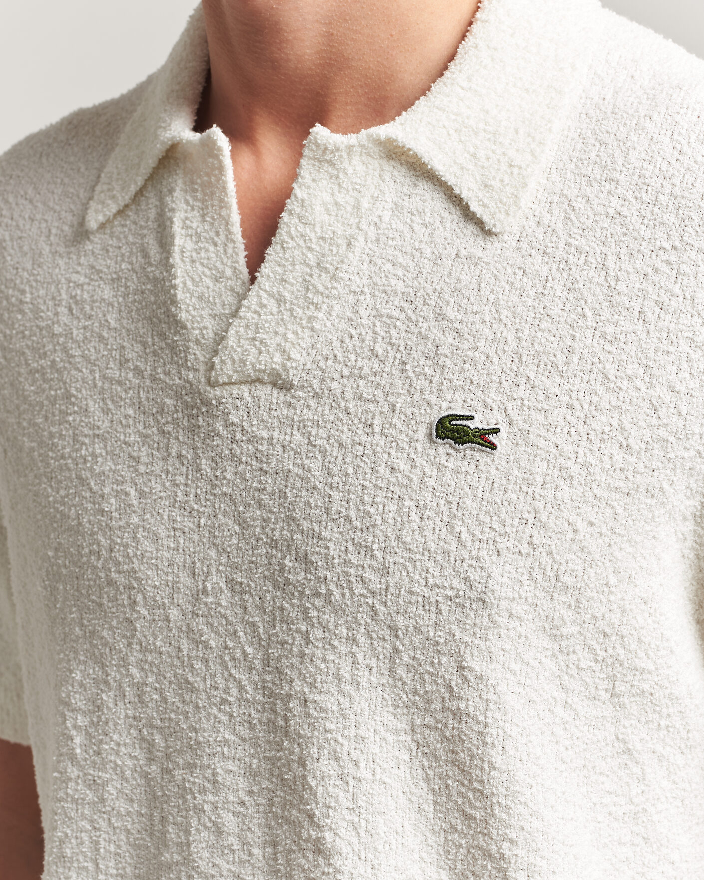 Hombres | Polos | Lacoste | Cotton Bouclé Open Collar Polo Flour